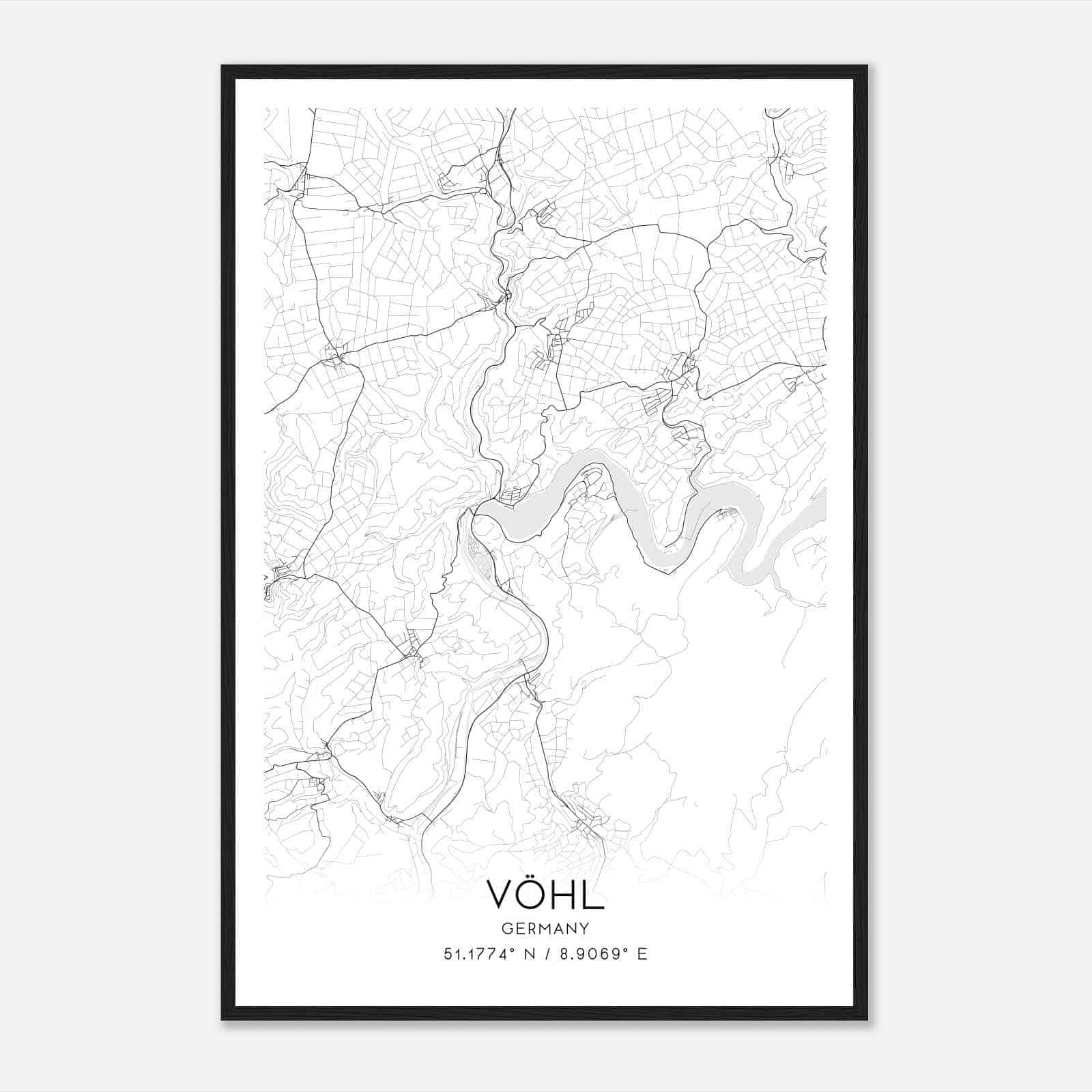 Vohl Germany Map Poster, Modern Home Decor Wall Art Print
