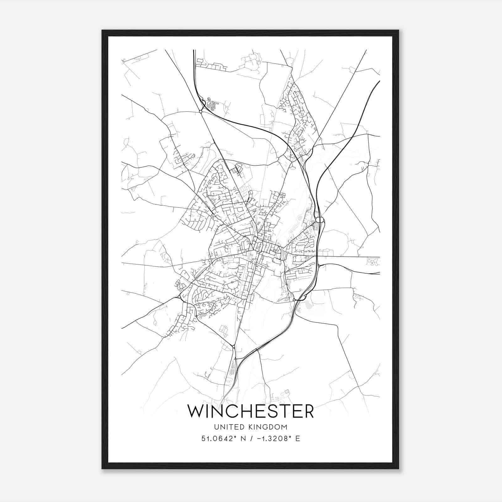 Winchester United Kingdom Map Poster, Modern Home Decor Wall Art Print