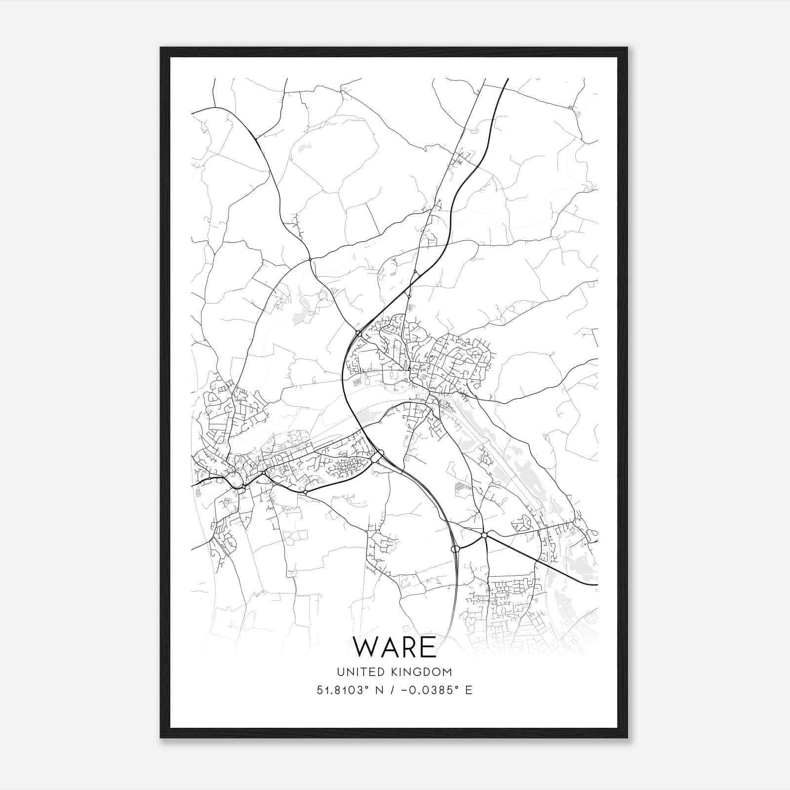 Ware United Kingdom Map Poster, Modern Home Decor Wall Art Print
