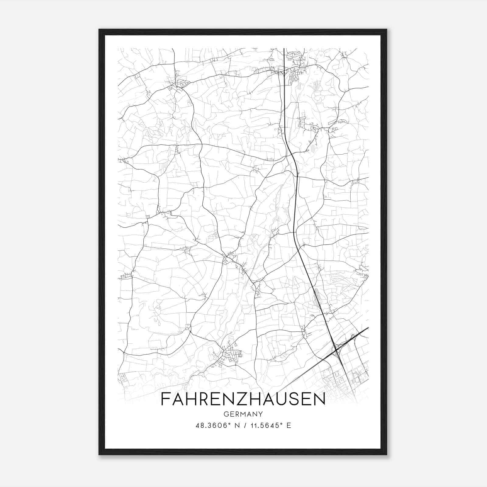Fahrenzhausen Germany Map Poster, Modern Home Decor Wall Art Print