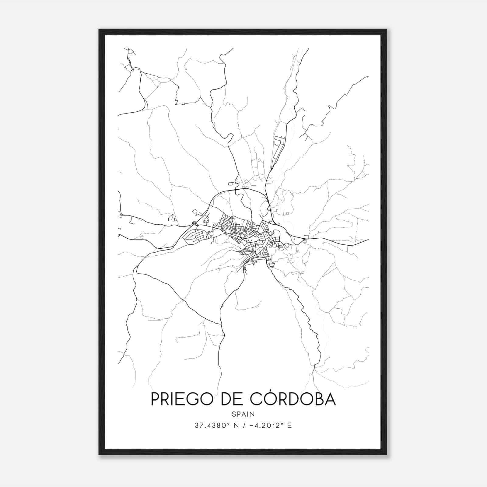 Priego de Cordoba Spain Map Poster, Modern Home Decor Wall Art Print