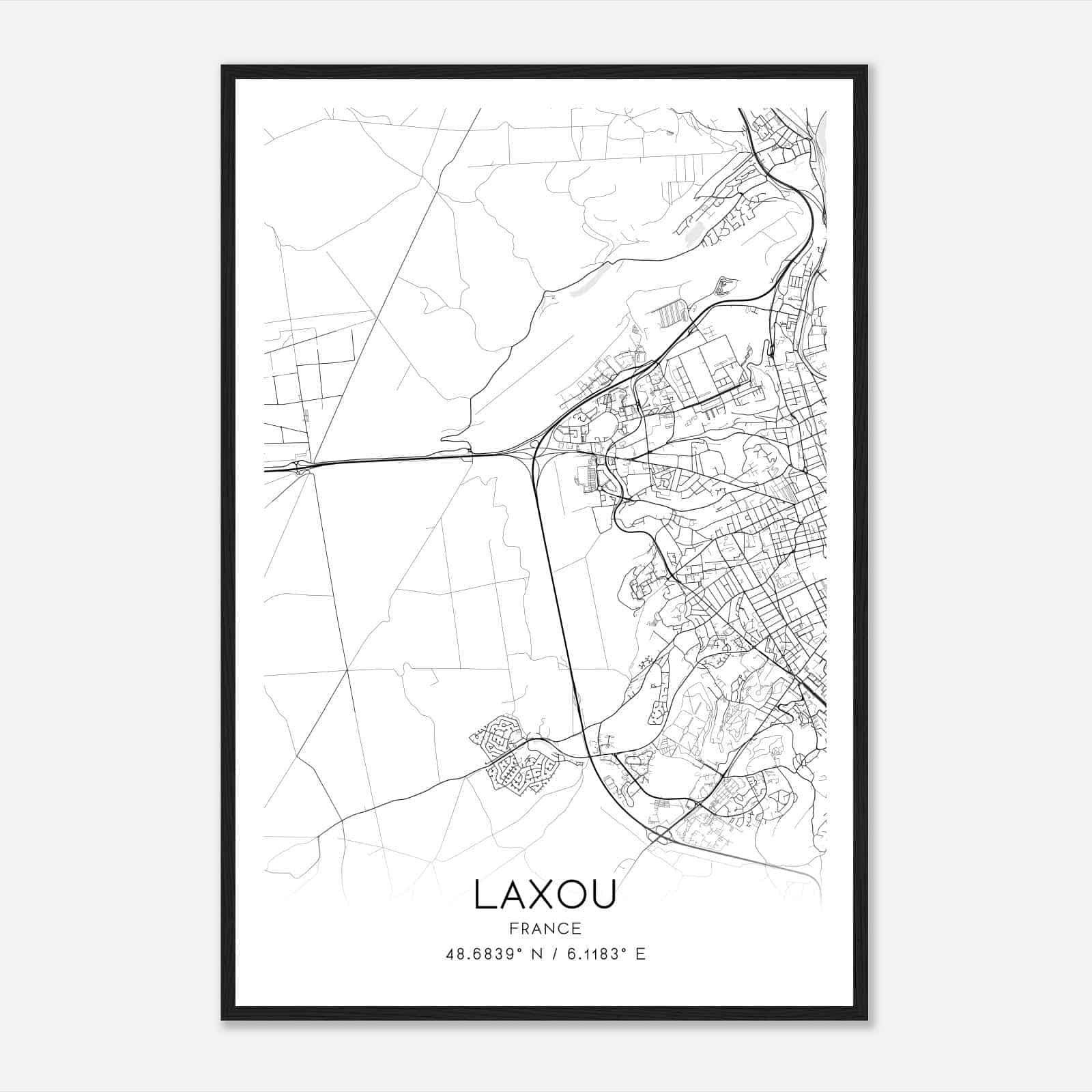Laxou France Map Poster, Modern Home Decor Wall Art Print