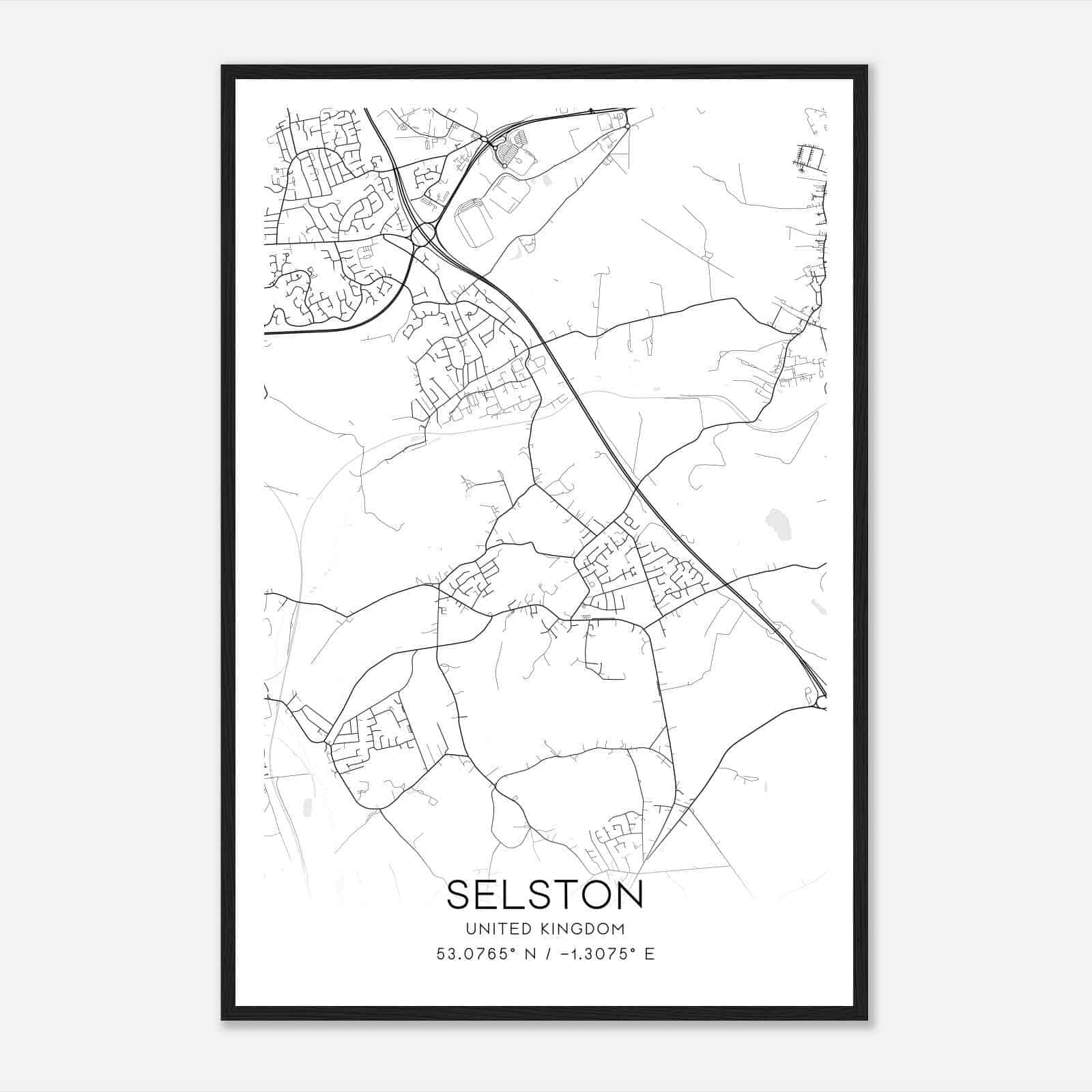 Selston United Kingdom Map Poster, Modern Home Decor Wall Art Print