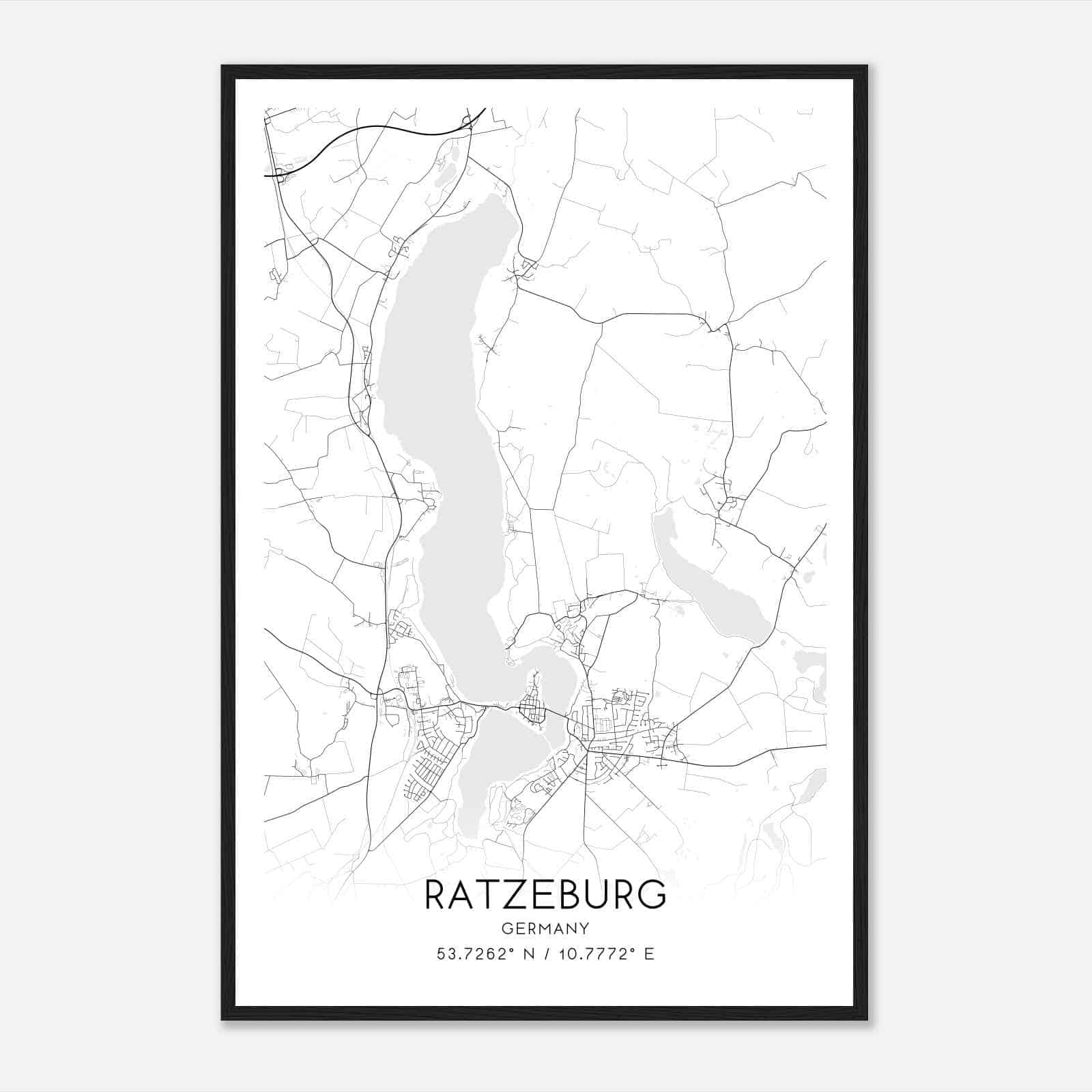 Ratzeburg Germany Map Poster, Modern Home Decor Wall Art Print