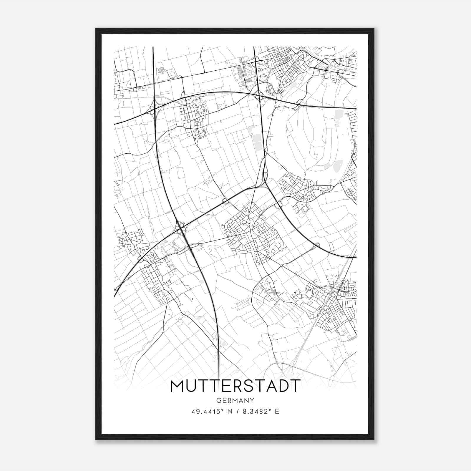 Mutterstadt Germany Map Poster, Modern Home Decor Wall Art Print
