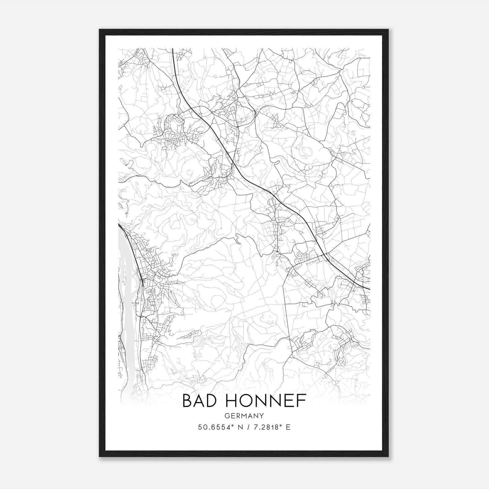 Bad Honnef am Rhein Germany Map Poster, Modern Home Decor Wall Art Print