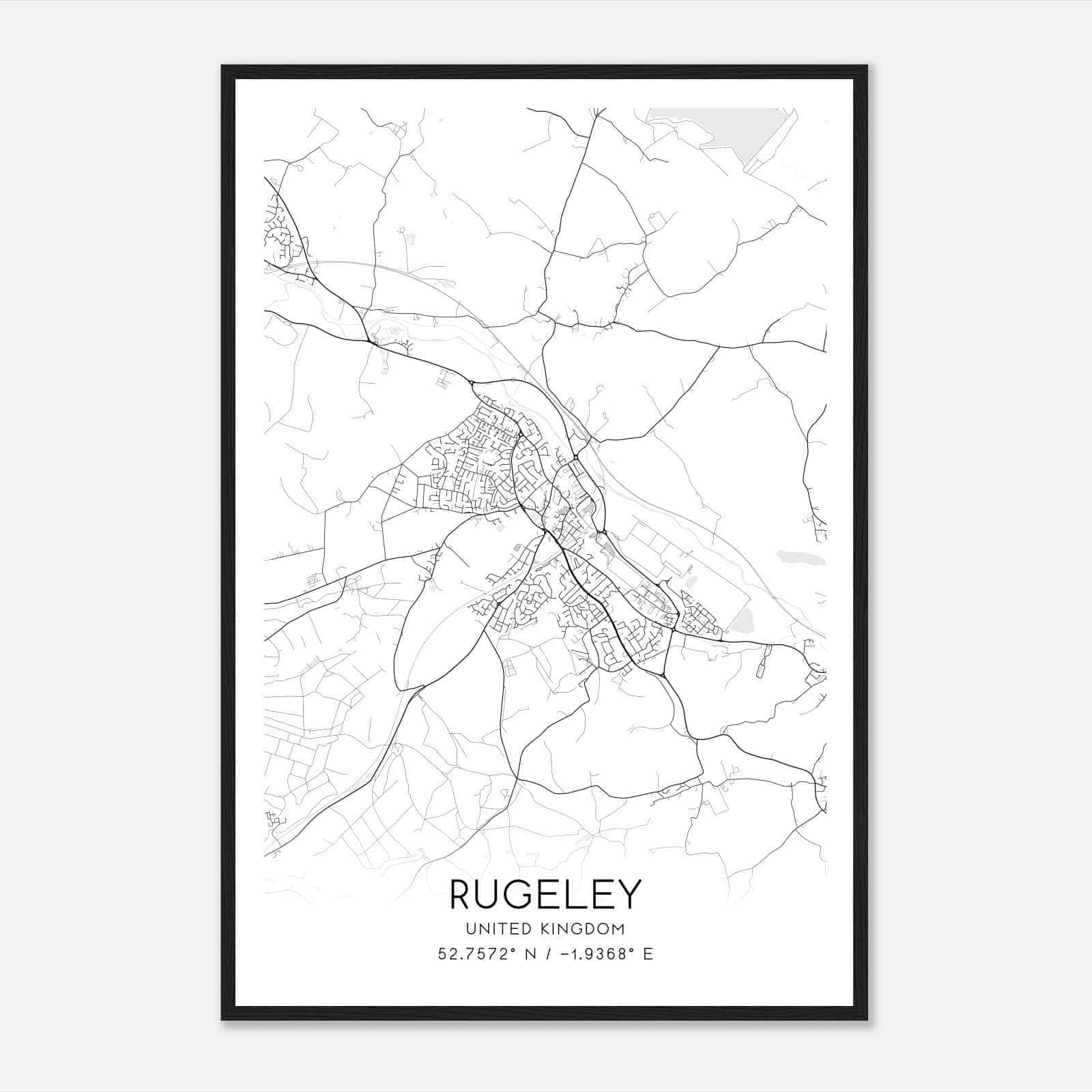 Rugeley United Kingdom Map Poster, Modern Home Decor Wall Art Print