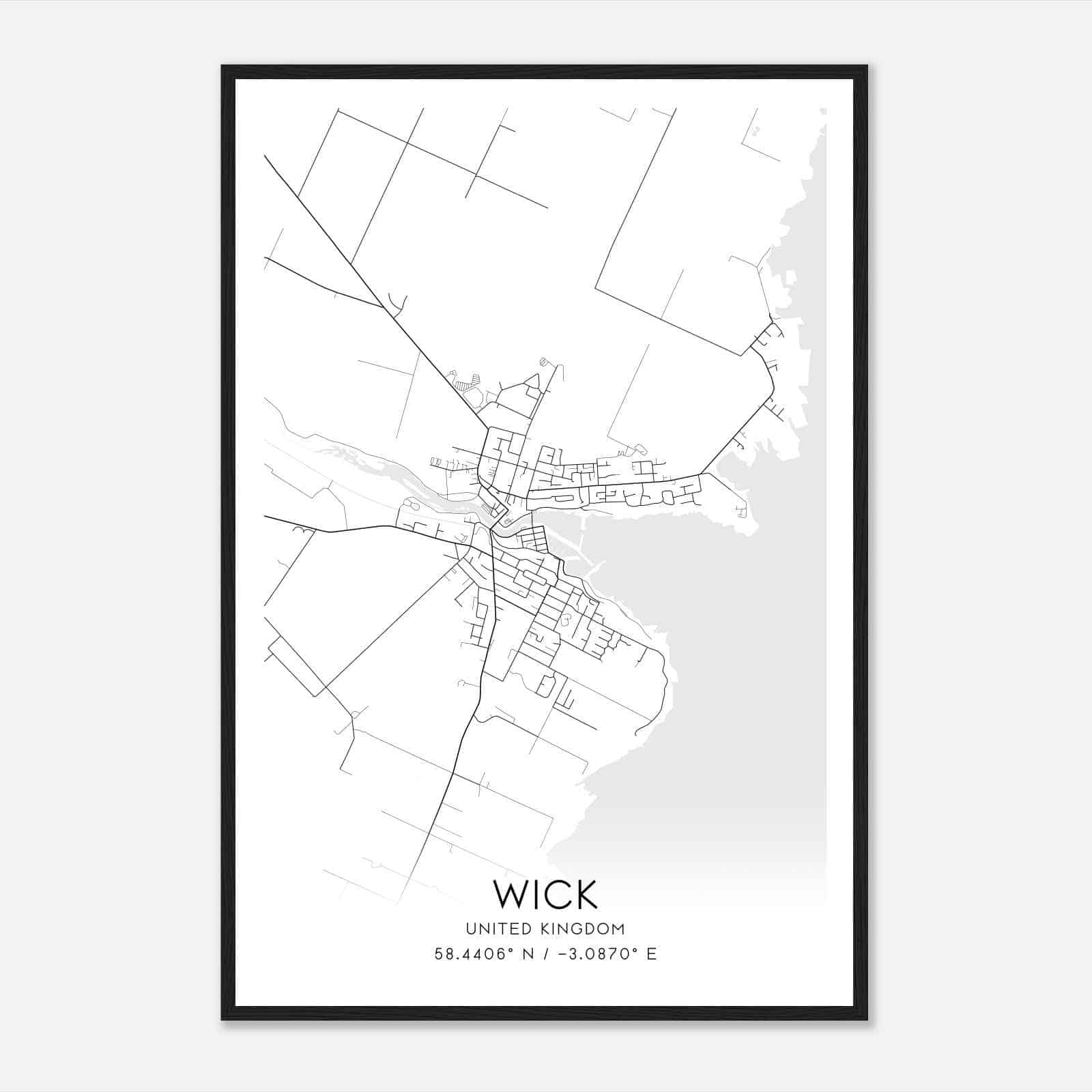 Wick United Kingdom Map Poster, Modern Home Decor Wall Art Print