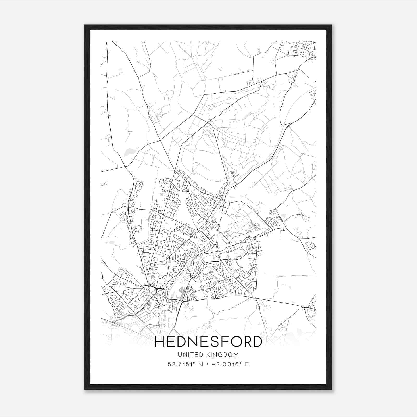 Hednesford United Kingdom Map Poster, Modern Home Decor Wall Art Print
