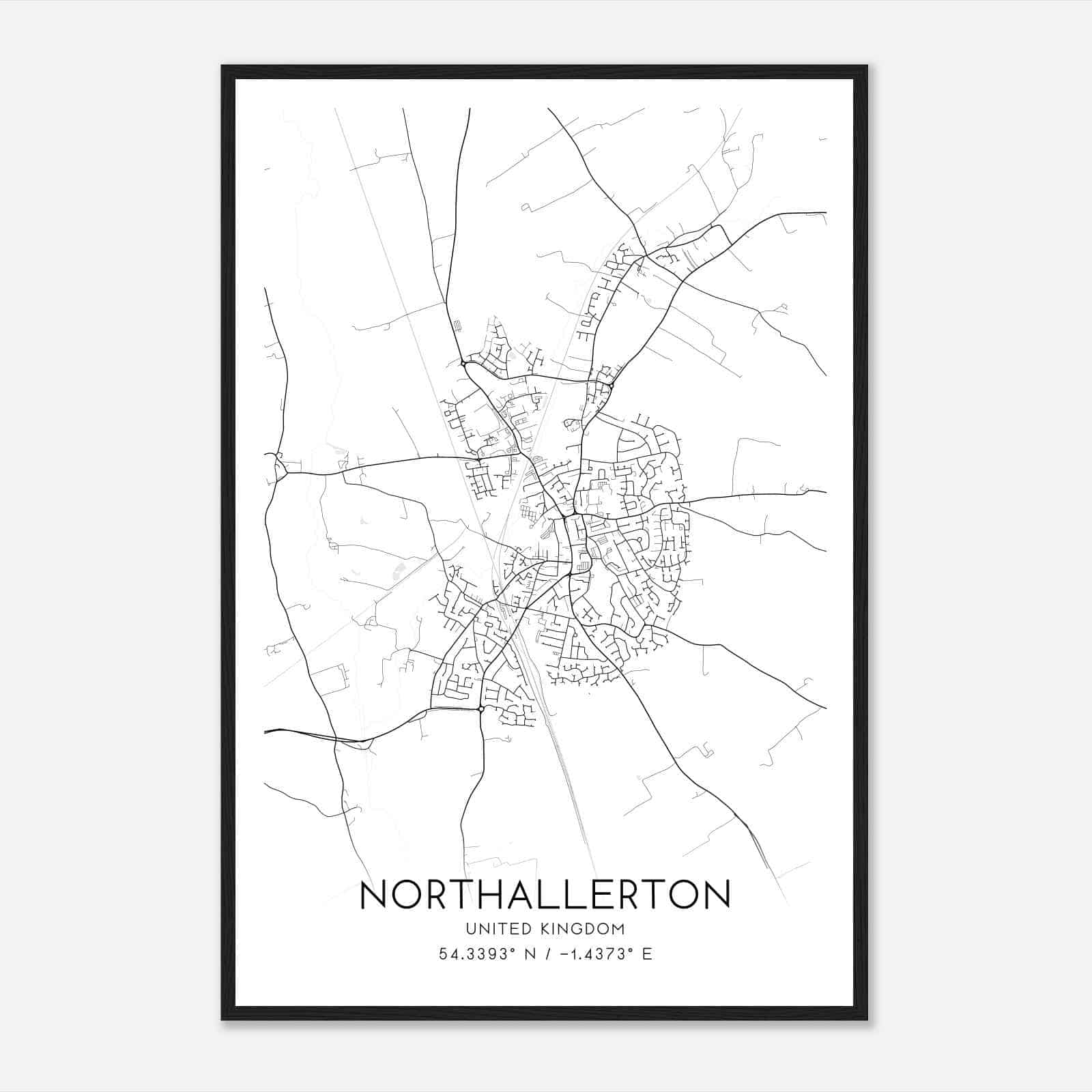 Northallerton United Kingdom Map Poster, Modern Home Decor Wall Art Print