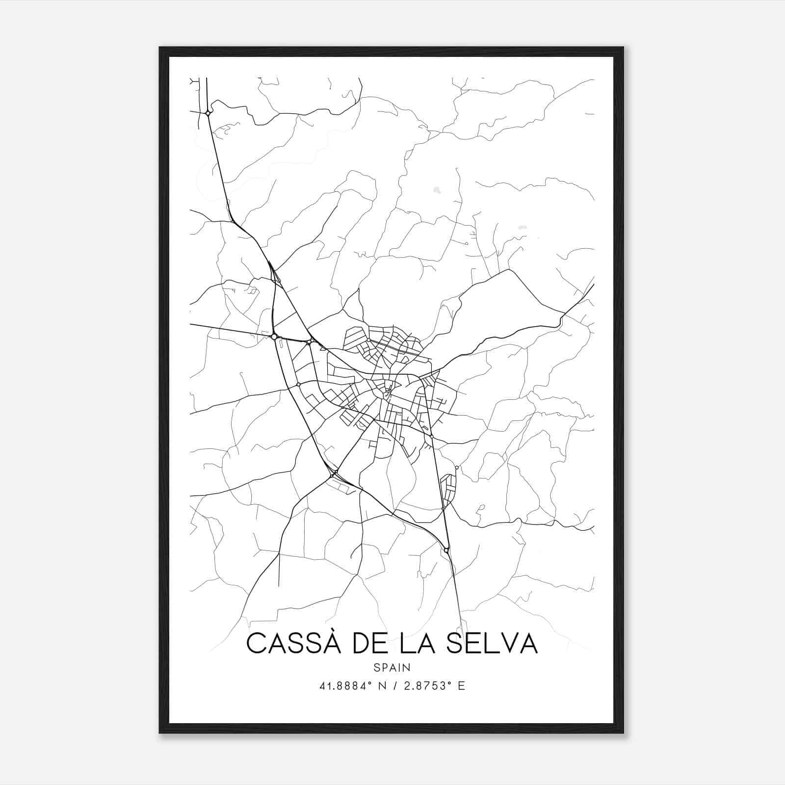 Cassa de la Selva Spain Map Poster, Modern Home Decor Wall Art Print