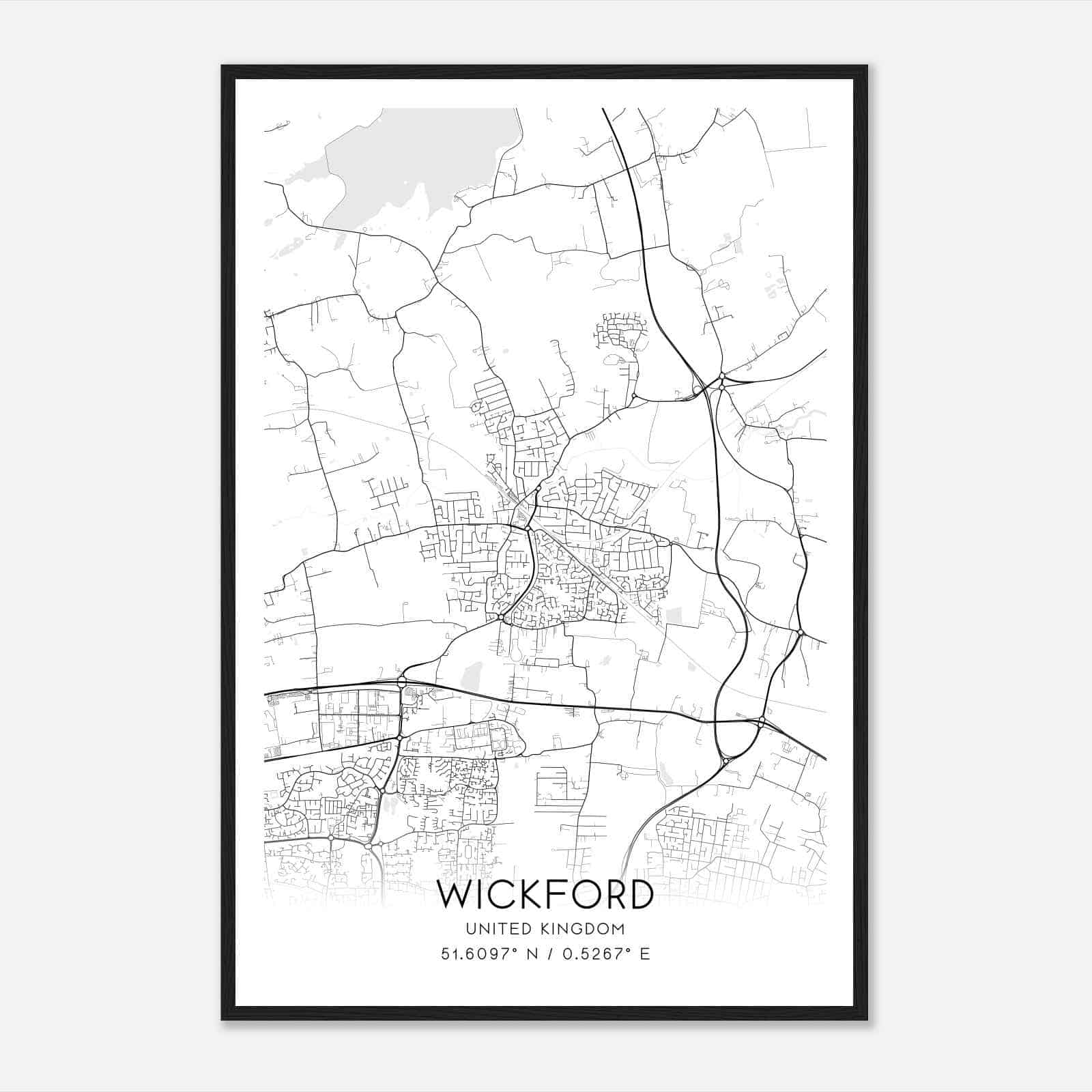 Wickford United Kingdom Map Poster, Modern Home Decor Wall Art Print