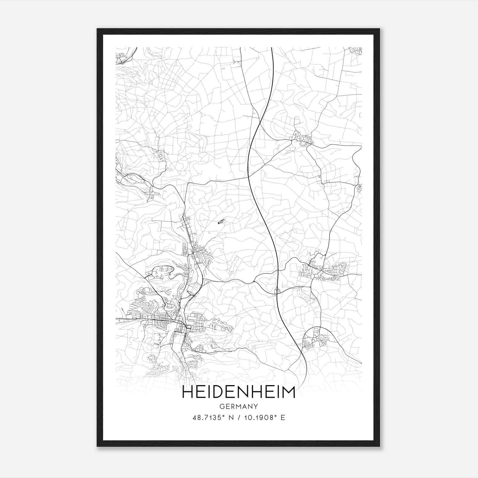 Heidenheim Germany Map Poster, Modern Home Decor Wall Art Print