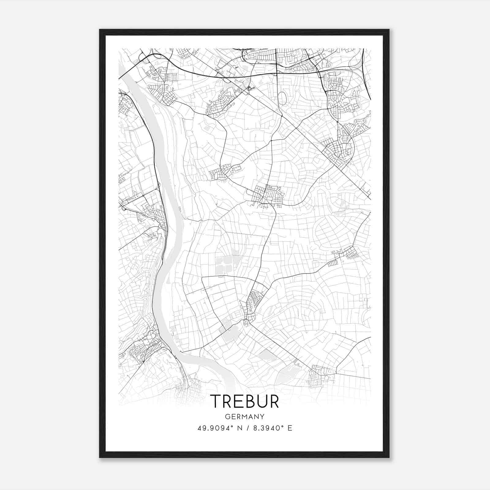 Trebur Germany Map Poster, Modern Home Decor Wall Art Print