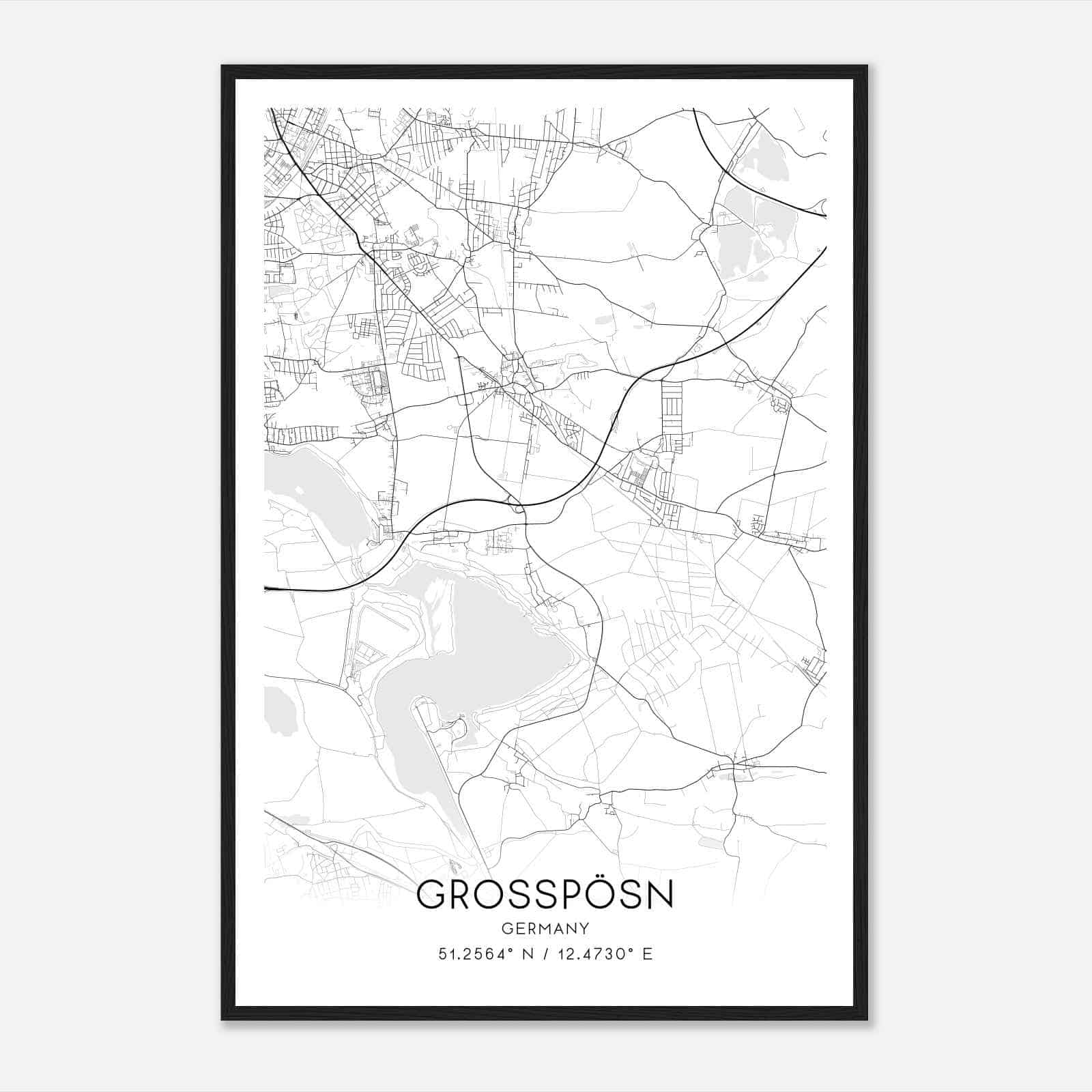Grossposna Germany Map Poster, Modern Home Decor Wall Art Print