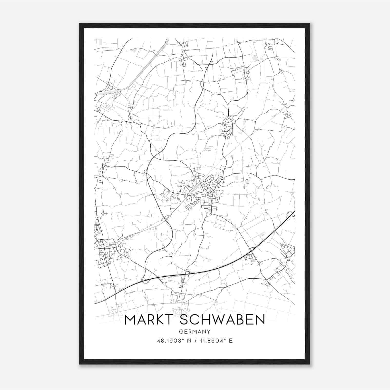 Markt Schwaben Germany Map Poster, Modern Home Decor Wall Art Print