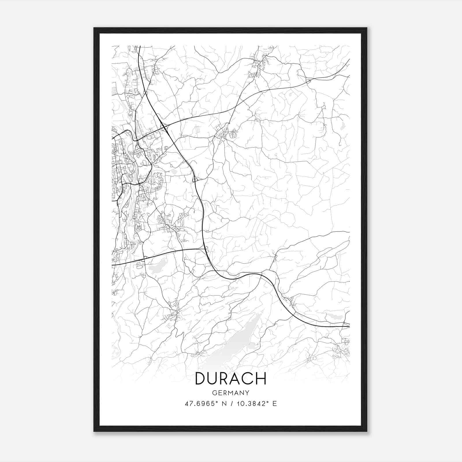 Durach Germany Map Poster, Modern Home Decor Wall Art Print