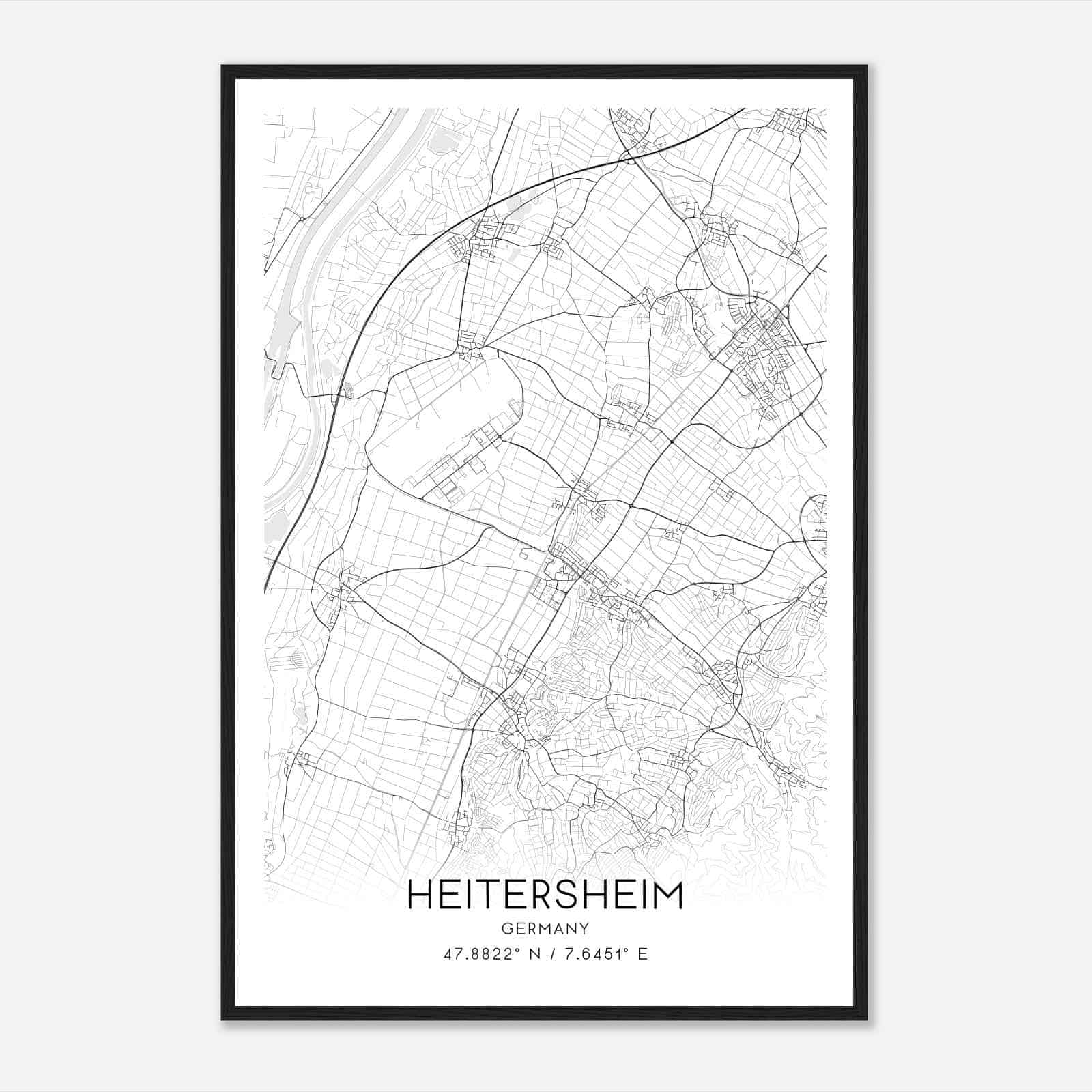 Heitersheim Germany Map Poster, Modern Home Decor Wall Art Print