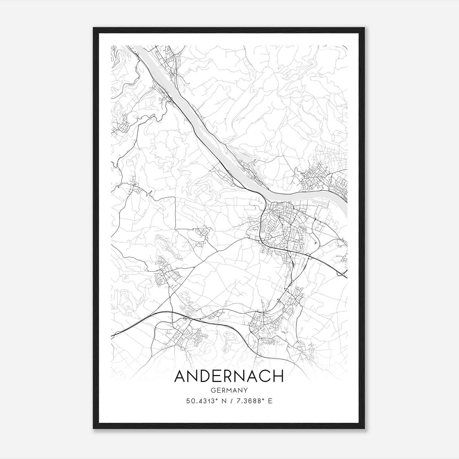 Andernach Germany Map Poster, Modern Home Decor Wall Art Print