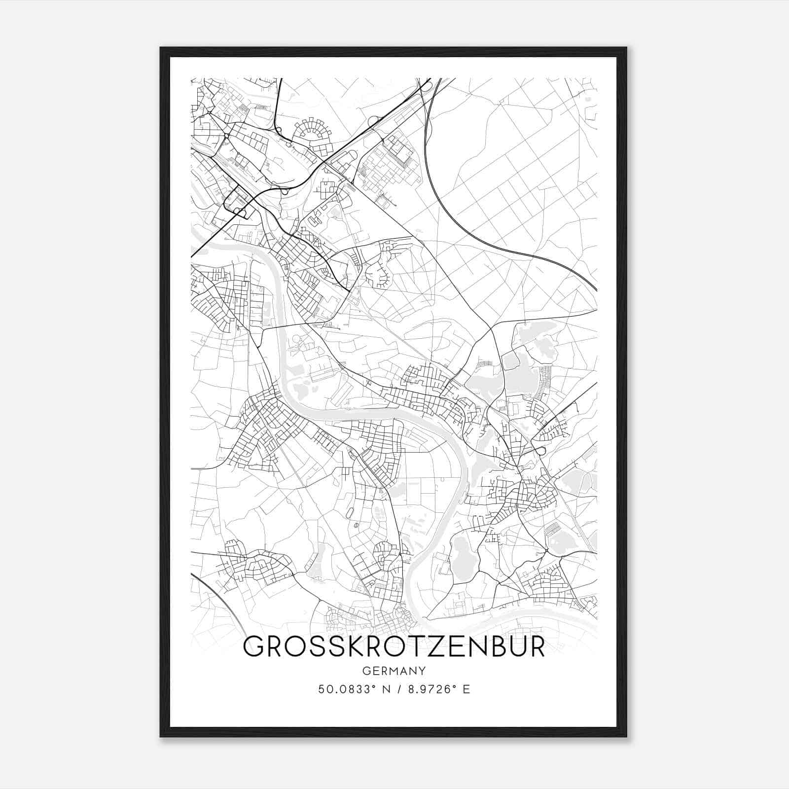 Grosskrotzenburg Germany Map Poster, Modern Home Decor Wall Art Print