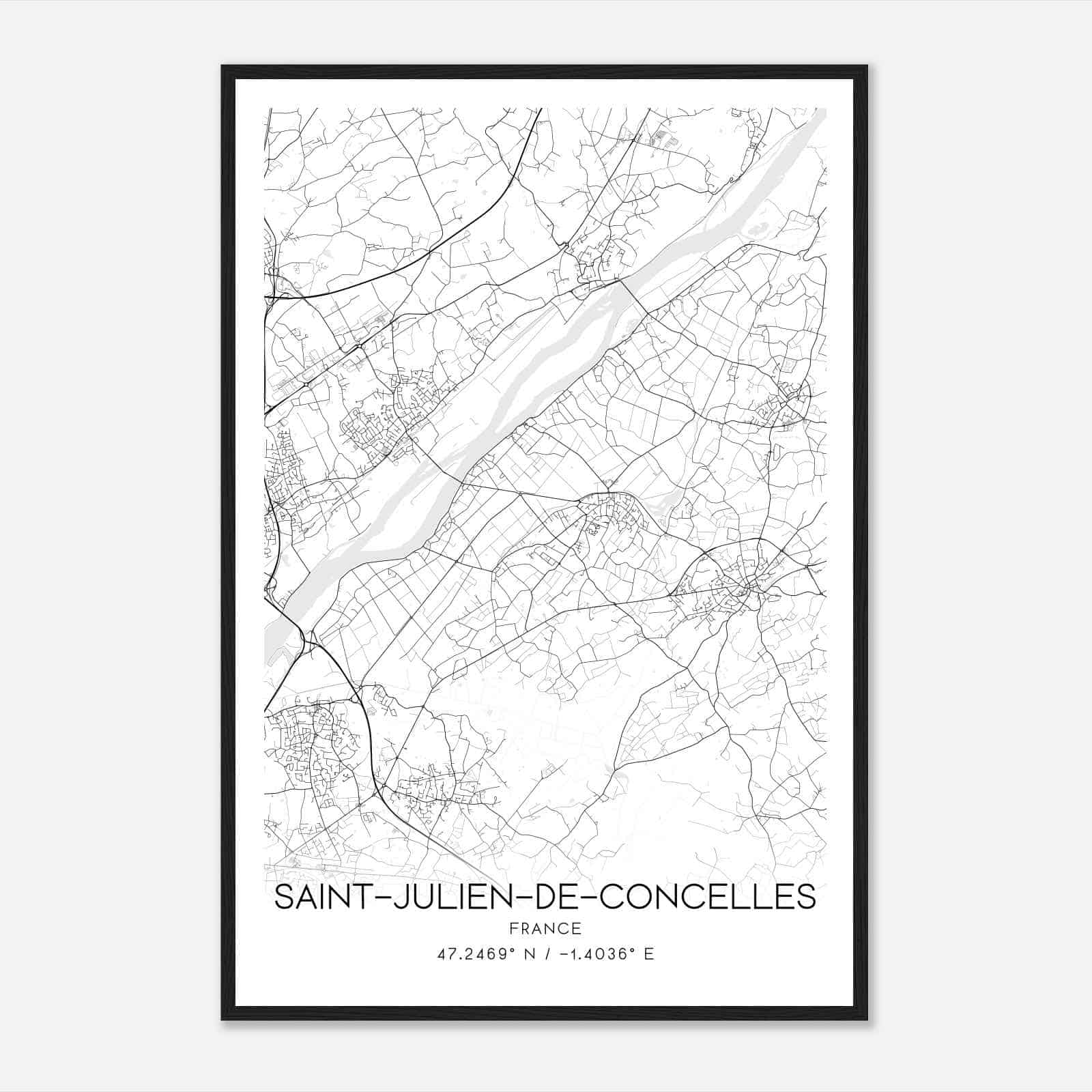 Saint-Julien-de-Concelles France Map Poster, Modern Home Decor Wall Art Print