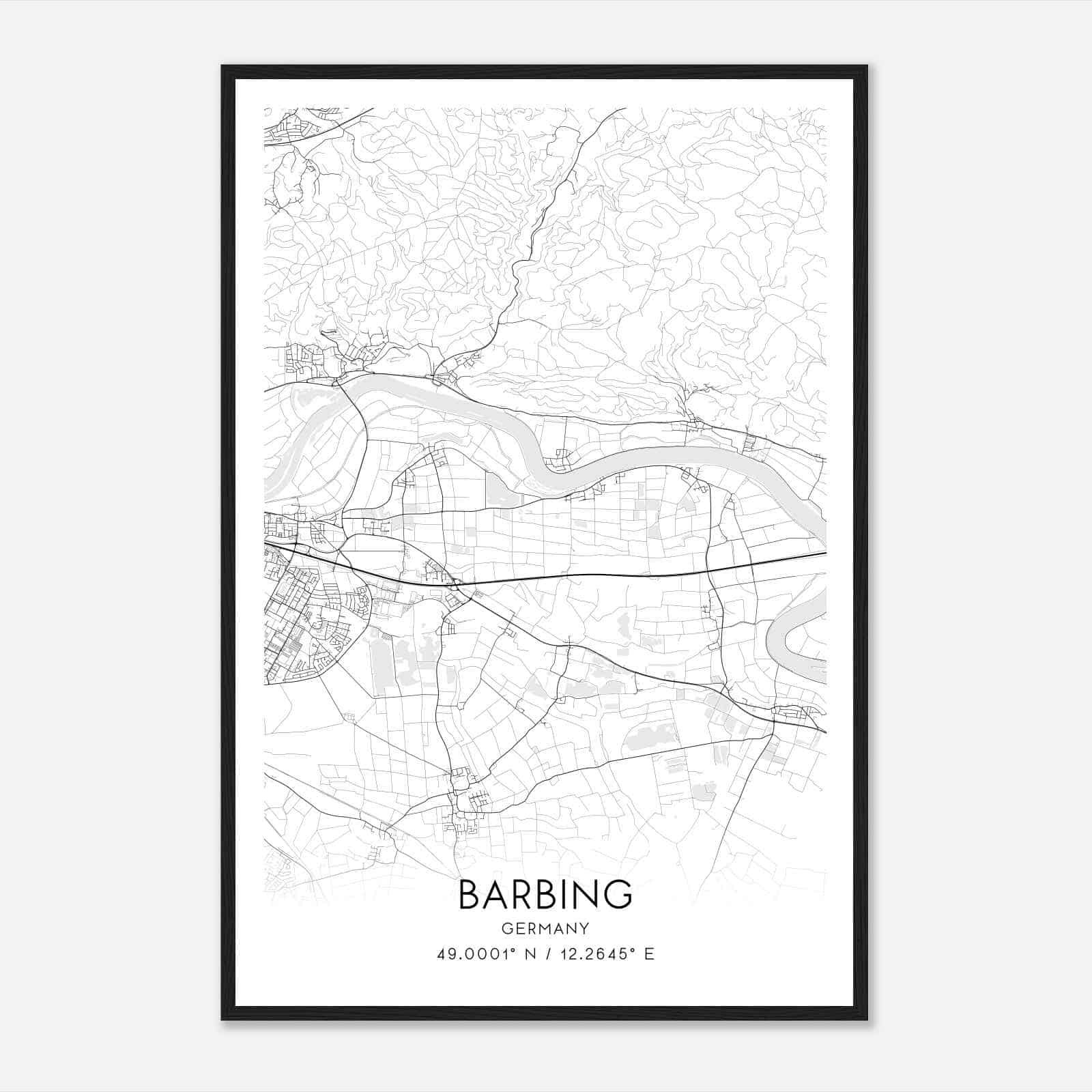 Barbing Germany Map Poster, Modern Home Decor Wall Art Print