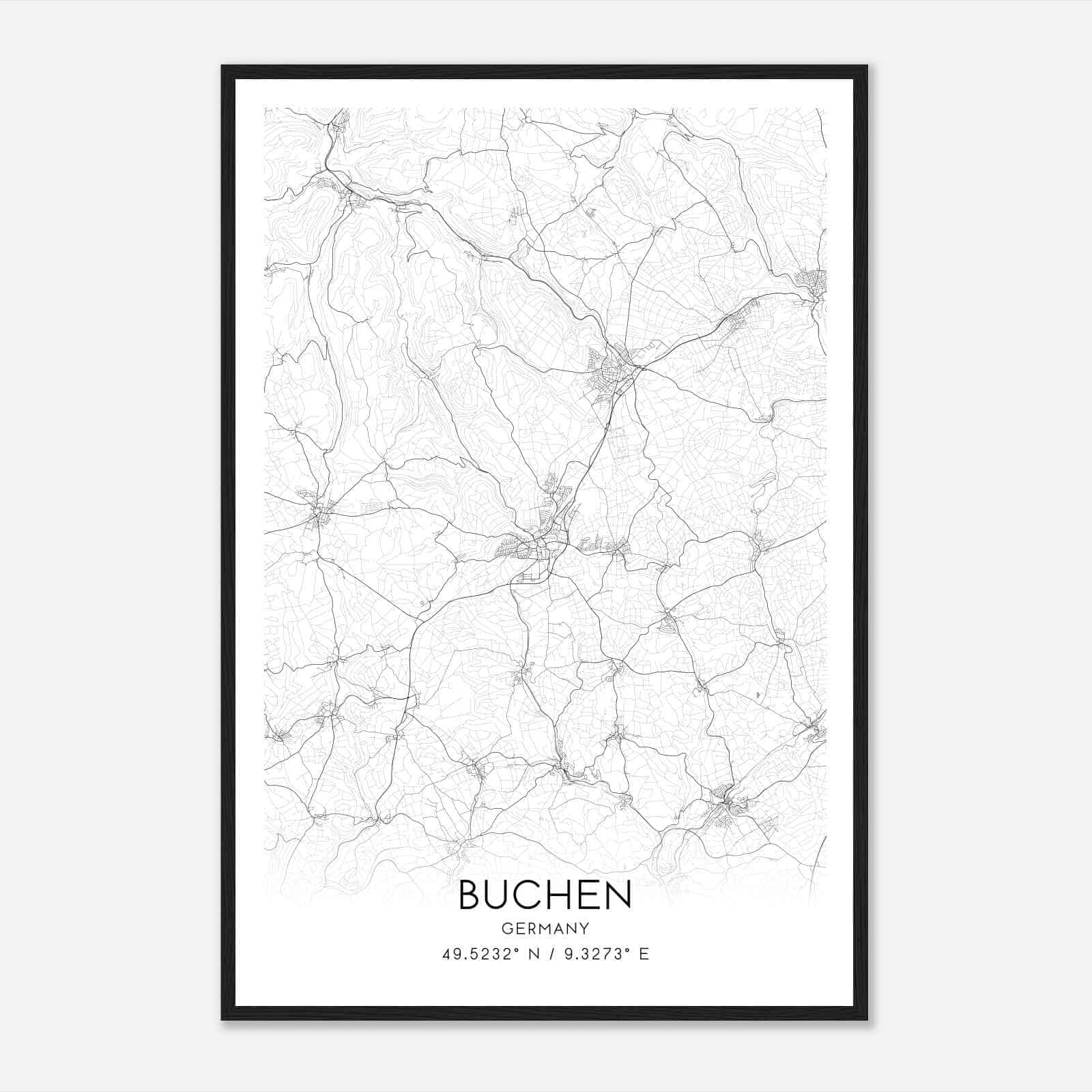 Buchen Germany Map Poster, Modern Home Decor Wall Art Print
