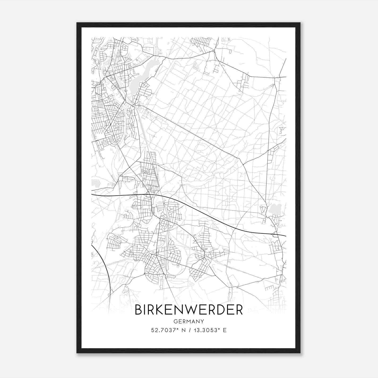 Birkenwerder Germany Map Poster, Modern Home Decor Wall Art Print