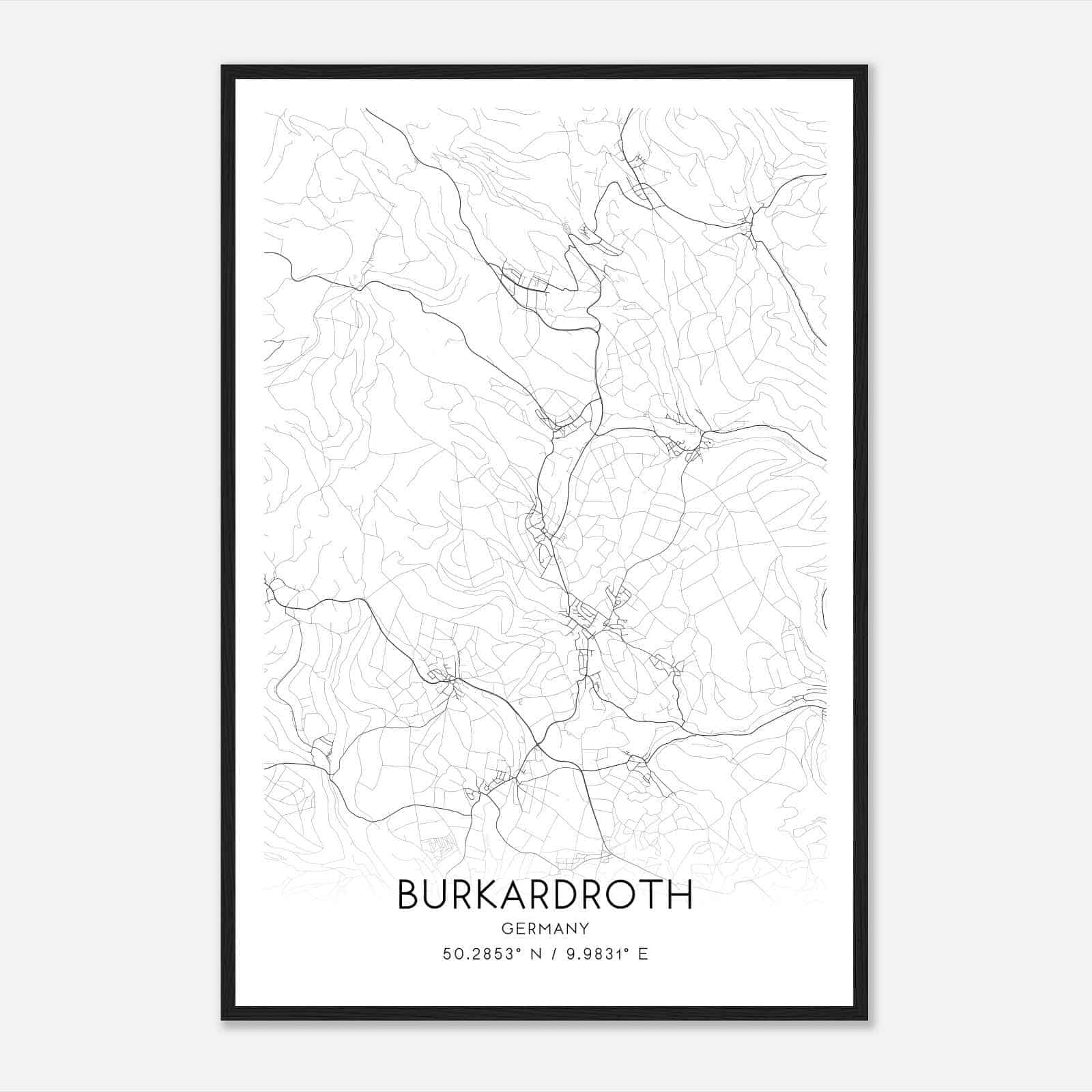 Burkardroth Germany Map Poster, Modern Home Decor Wall Art Print