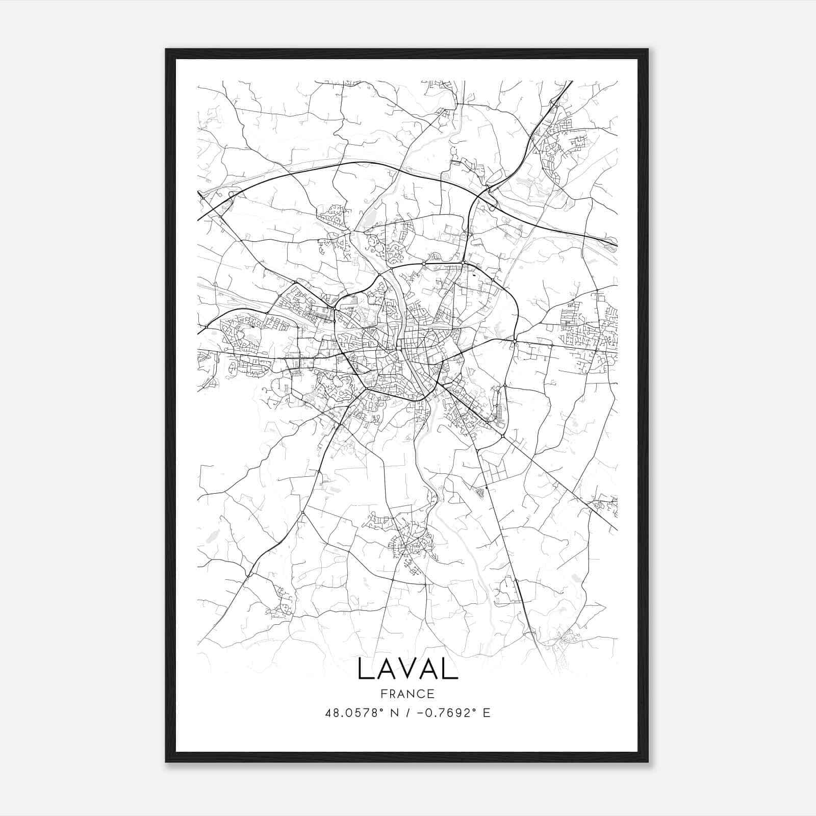 Laval France Map Poster, Modern Home Decor Wall Art Print