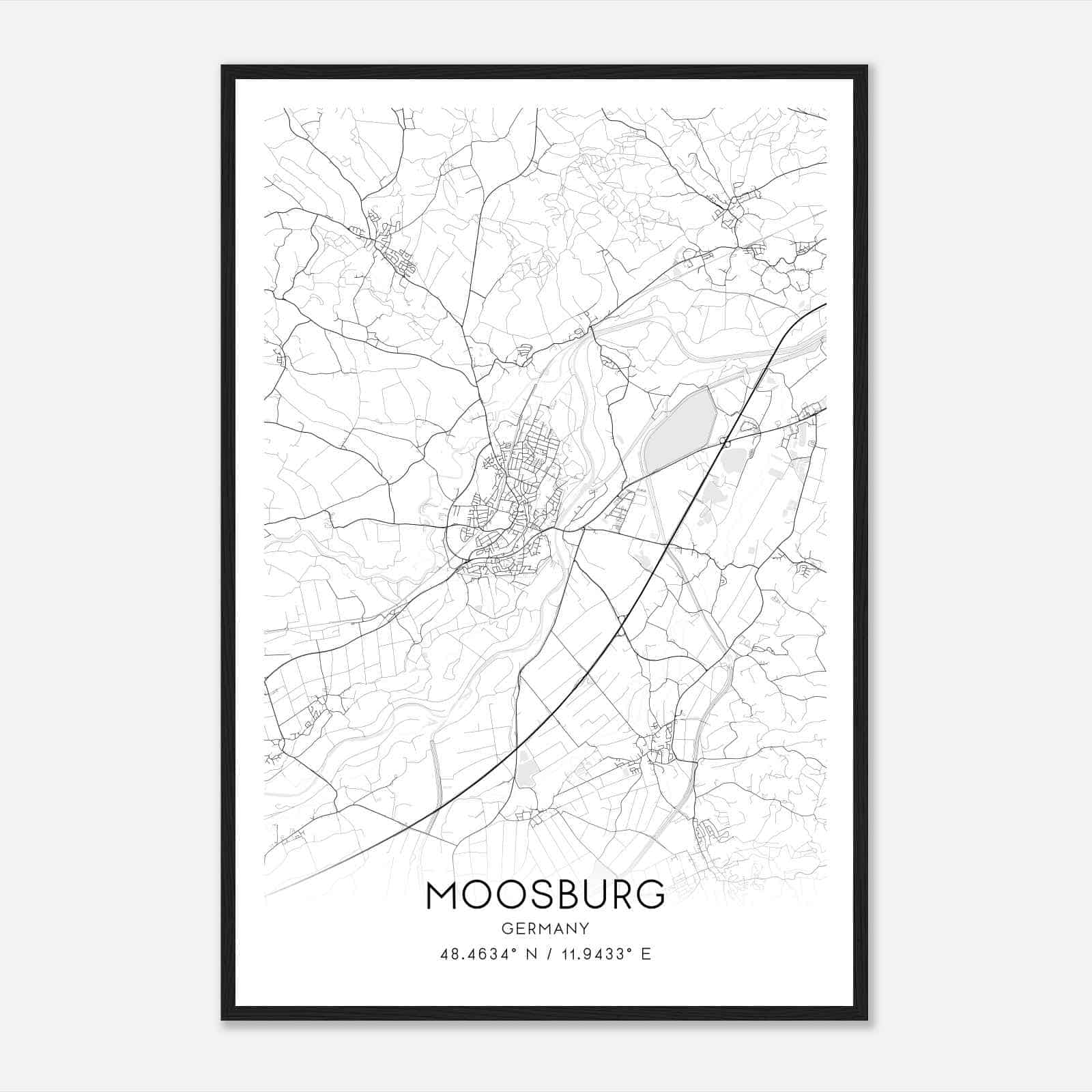 Moosburg Germany Map Poster, Modern Home Decor Wall Art Print