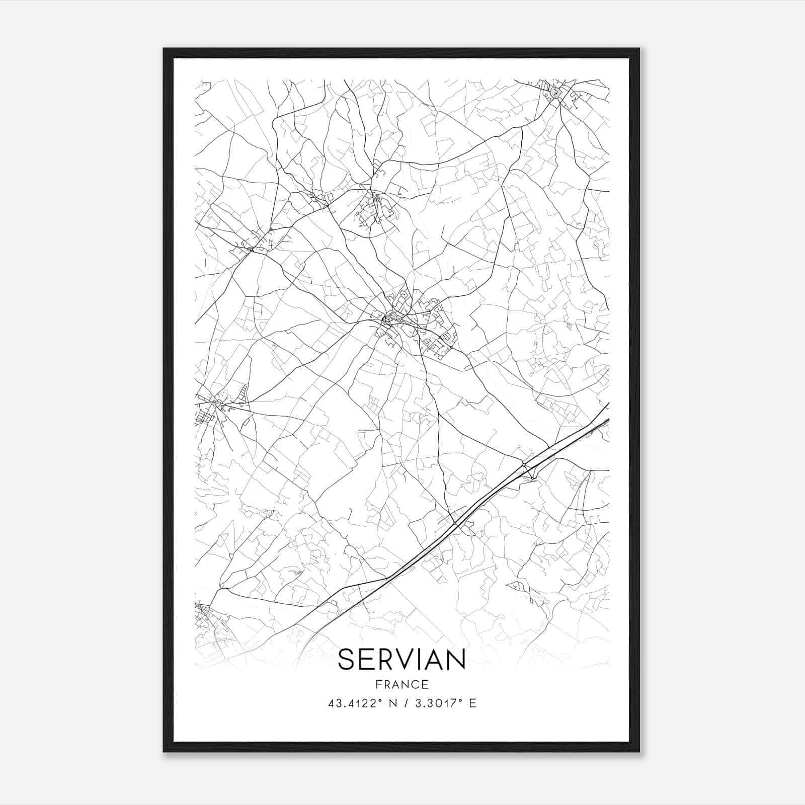 Servian France Map Poster, Modern Home Decor Wall Art Print