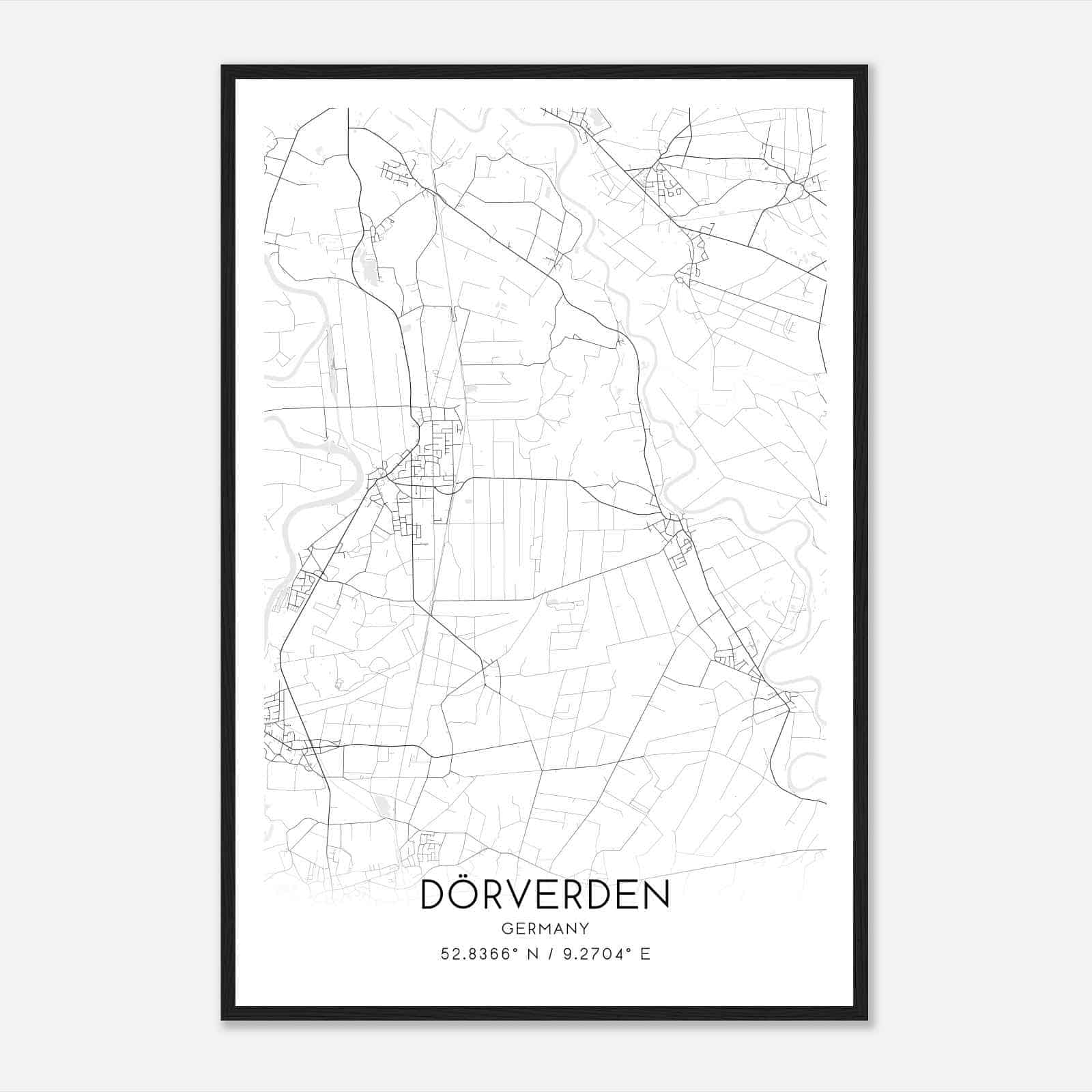 Dorverden Germany Map Poster, Modern Home Decor Wall Art Print