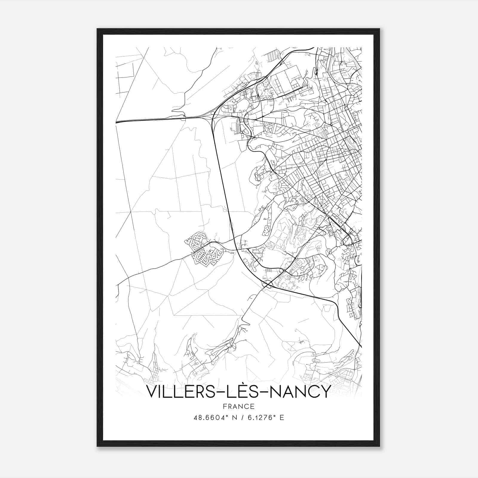 Villers-les-Nancy France Map Poster, Modern Home Decor Wall Art Print