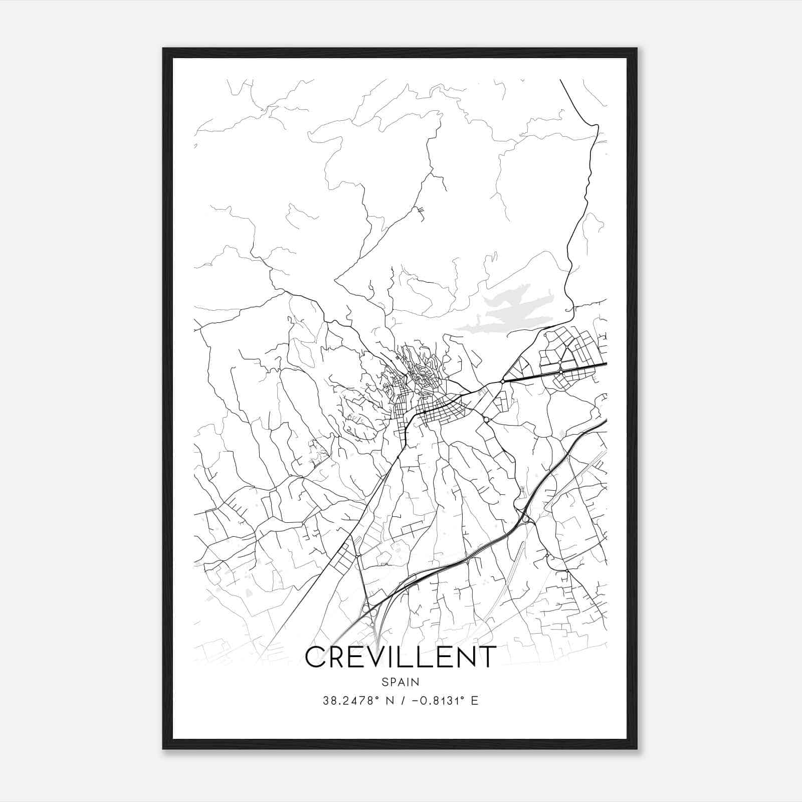 Crevillente Spain Map Poster, Modern Home Decor Wall Art Print
