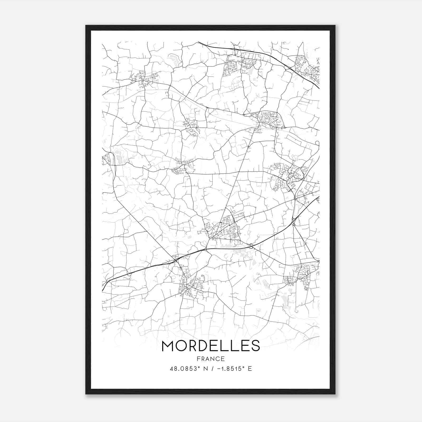 Mordelles France Map Poster, Modern Home Decor Wall Art Print
