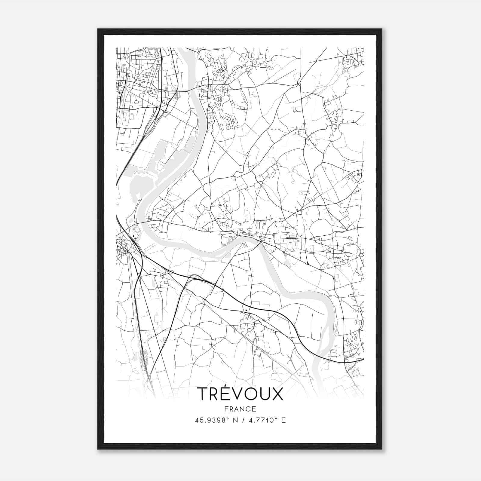 Trevoux France Map Poster, Modern Home Decor Wall Art Print