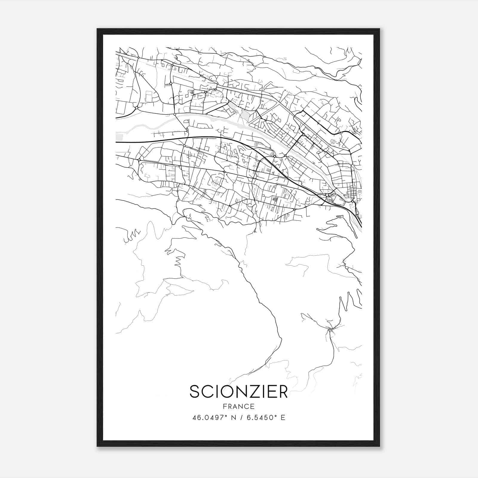 Scionzier France Map Poster, Modern Home Decor Wall Art Print