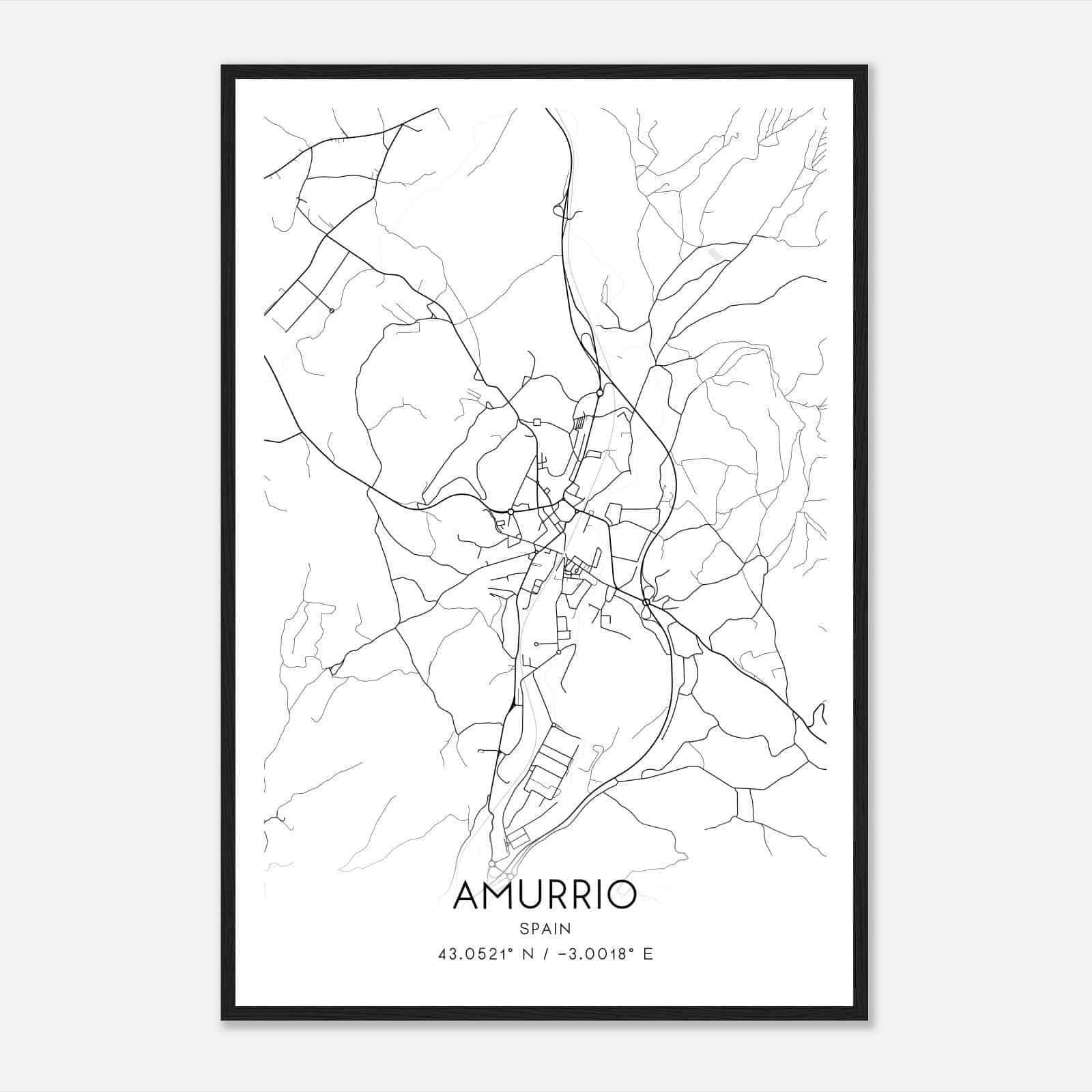 Amurrio Spain Map Poster, Modern Home Decor Wall Art Print