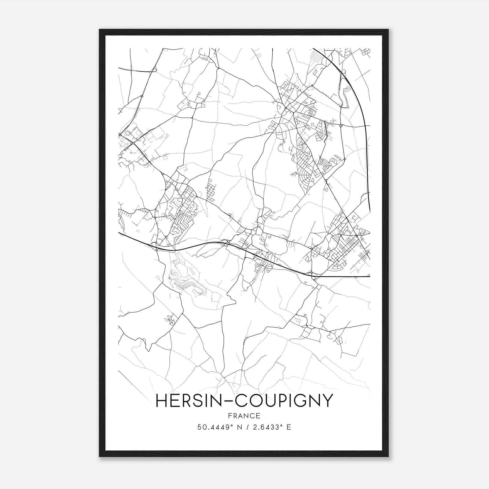 Hersin-Coupigny France Map Poster, Modern Home Decor Wall Art Print