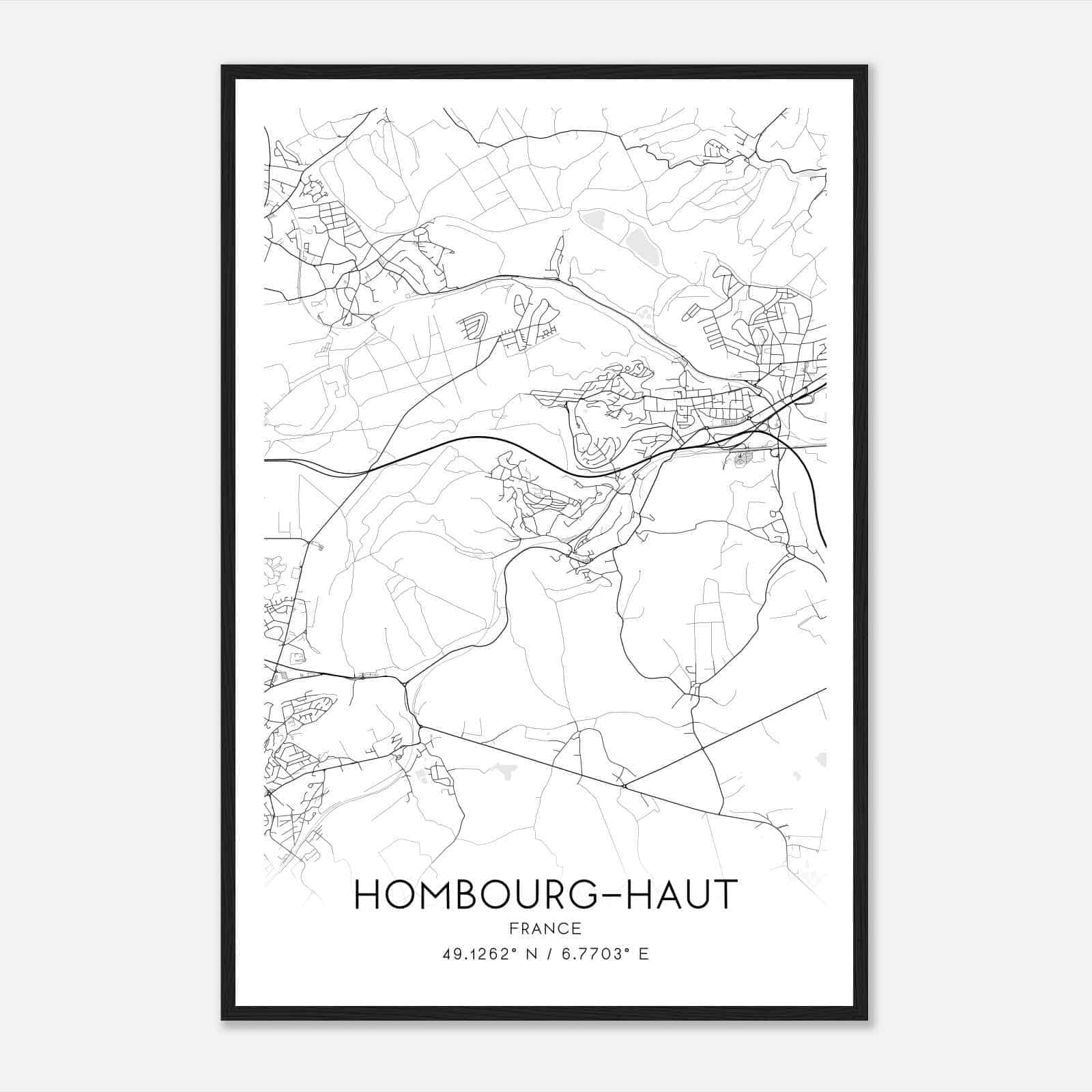 Hombourg-Haut France Map Poster, Modern Home Decor Wall Art Print