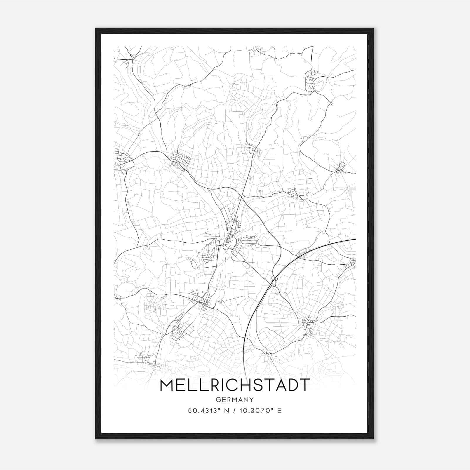 Mellrichstadt Germany Map Poster, Modern Home Decor Wall Art Print