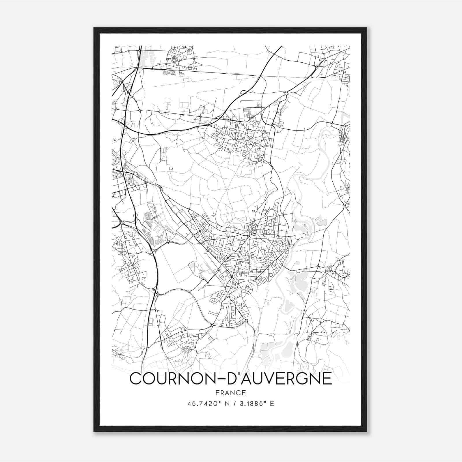 Cournon-d’Auvergne France Map Poster, Modern Home Decor Wall Art Print