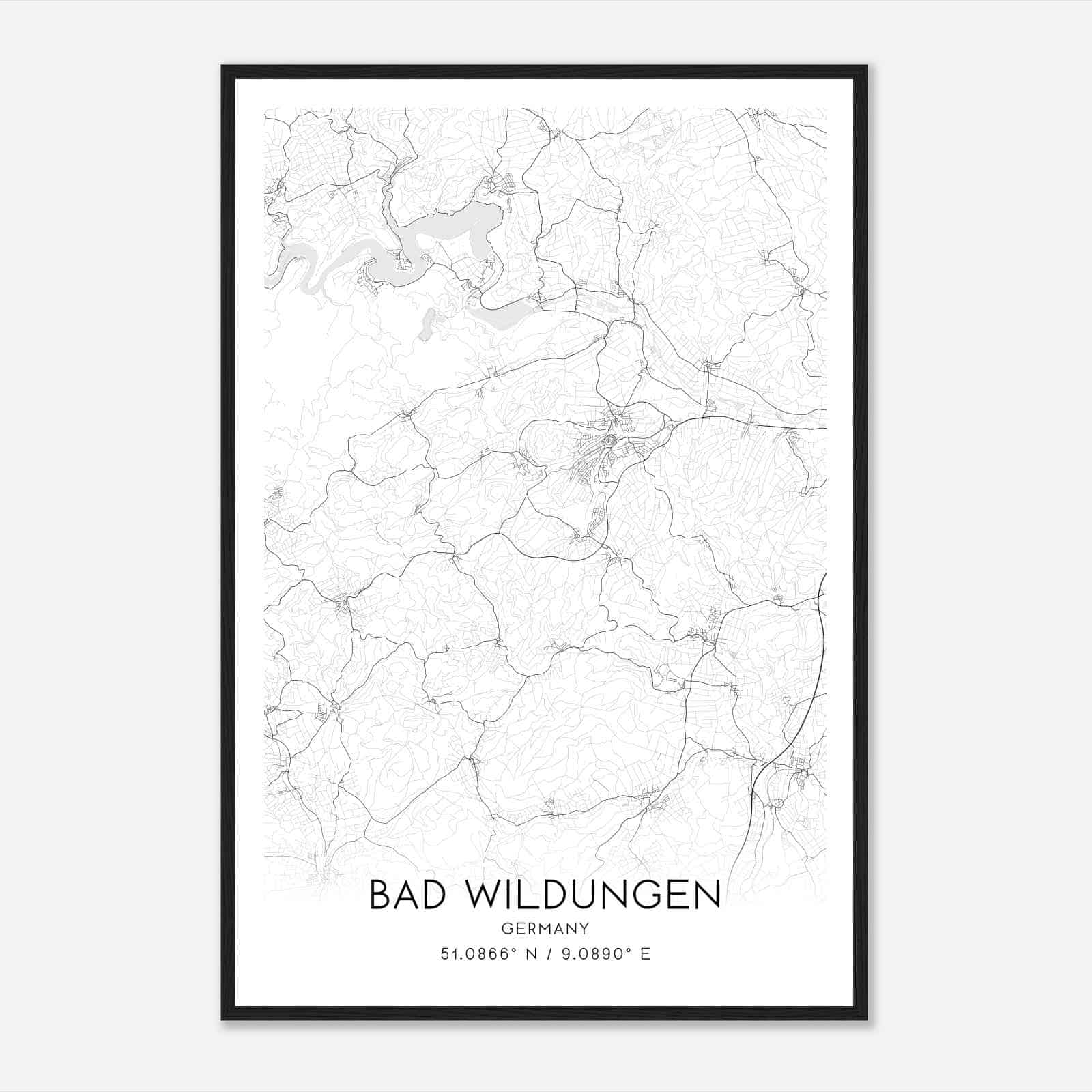 Bad Wildungen Germany Map Poster, Modern Home Decor Wall Art Print