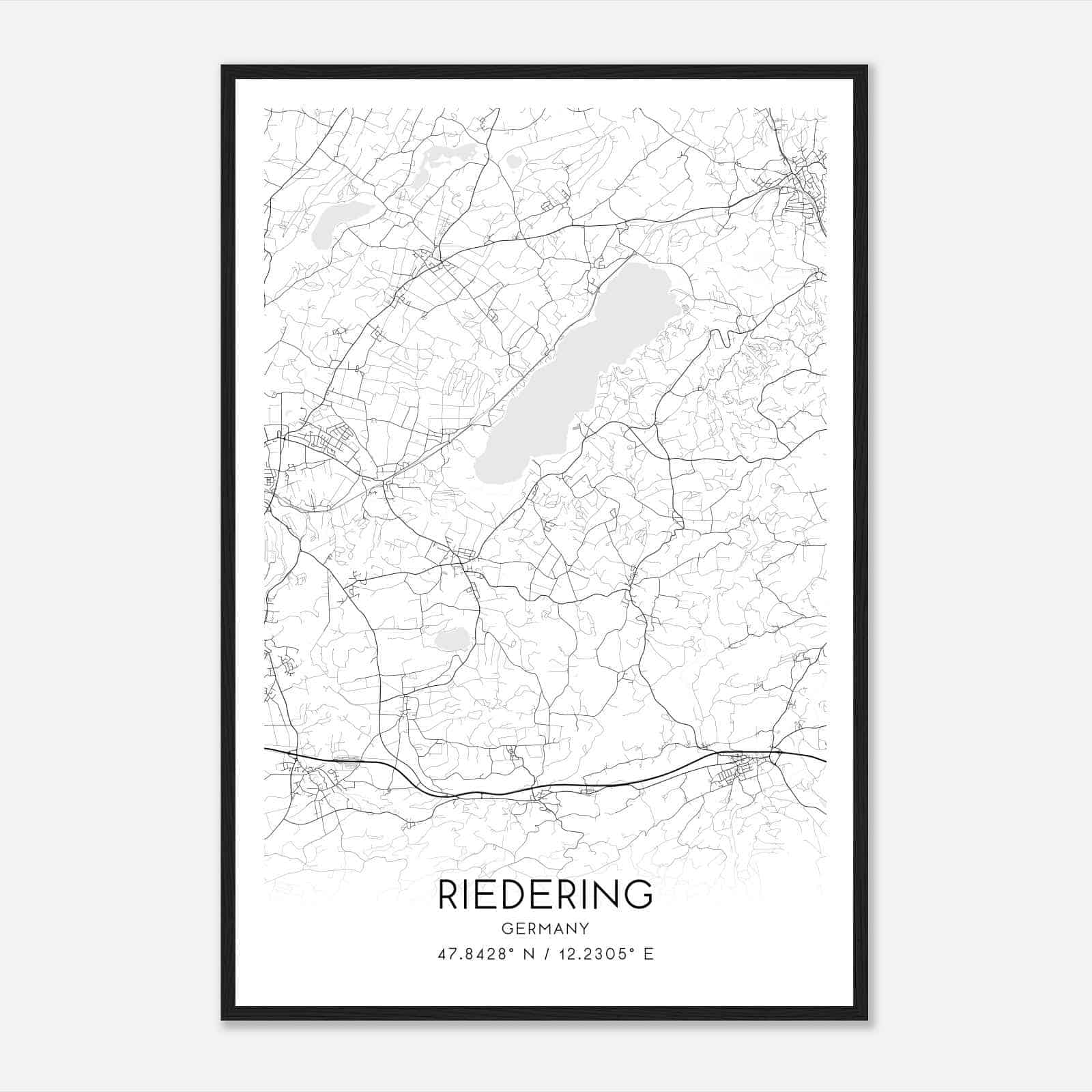 Riedering Germany Map Poster, Modern Home Decor Wall Art Print