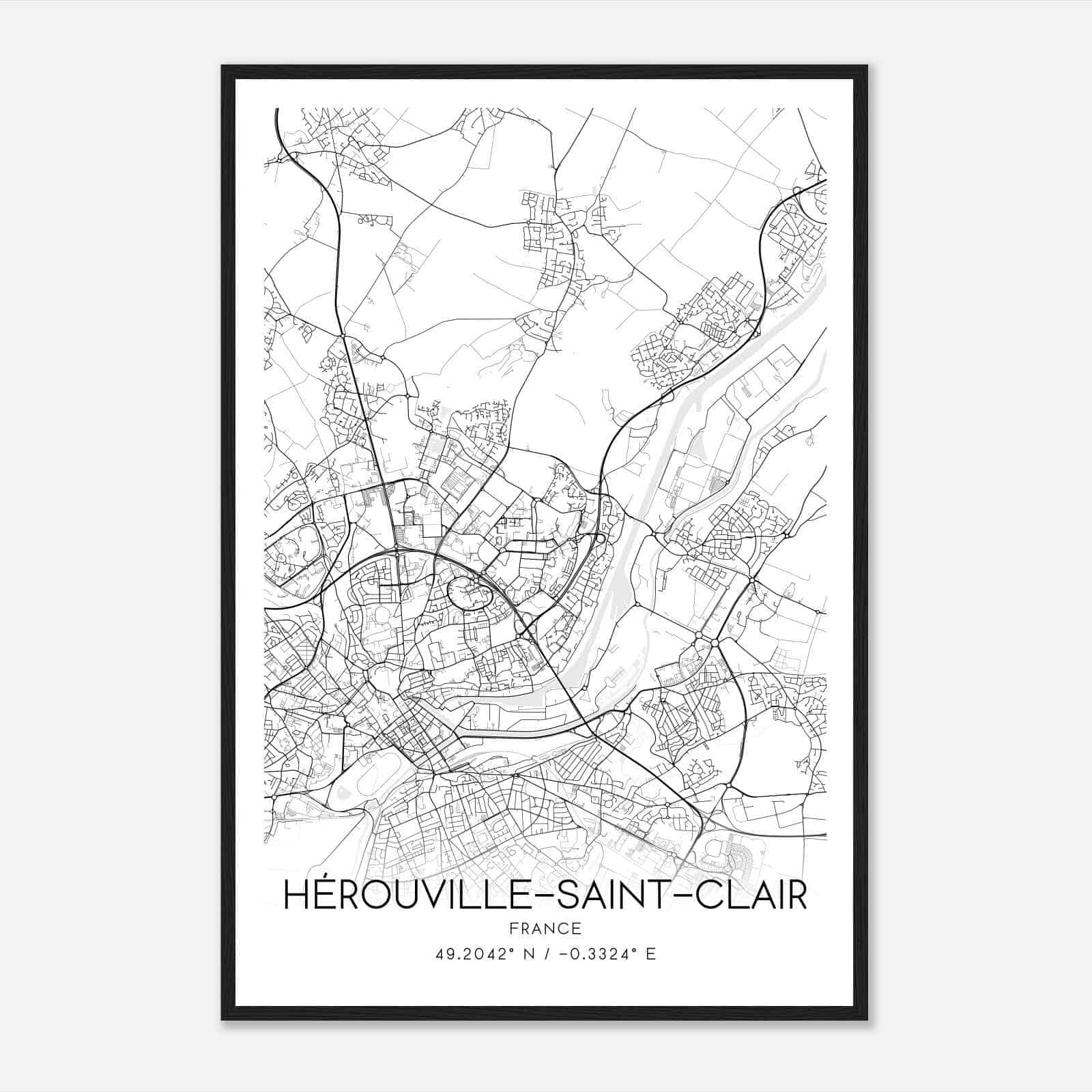 Herouville-Saint-Clair France Map Poster, Modern Home Decor Wall Art Print