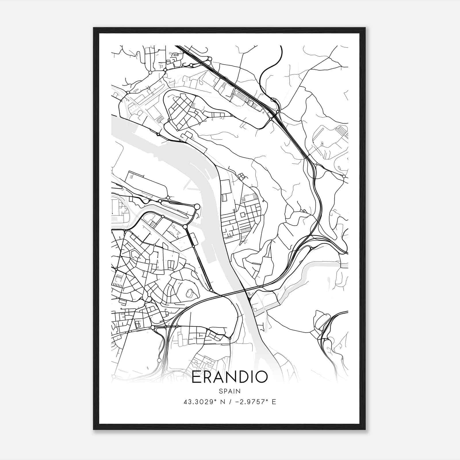 Erandio Spain Map Poster, Modern Home Decor Wall Art Print