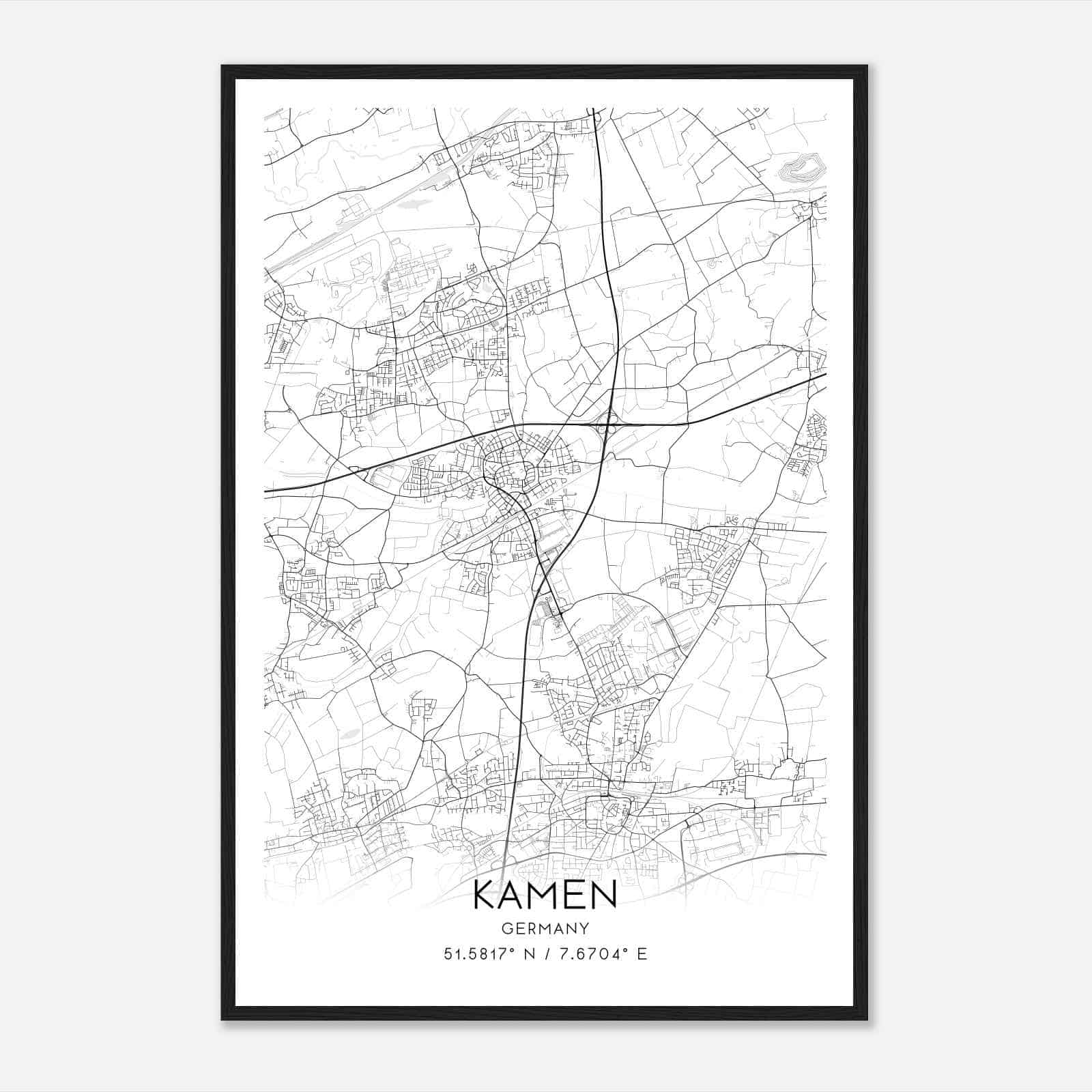 Kamen Germany Map Poster, Modern Home Decor Wall Art Print