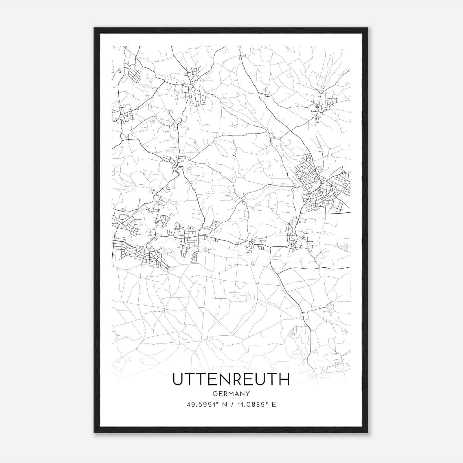 Uttenreuth Germany Map Poster, Modern Home Decor Wall Art Print