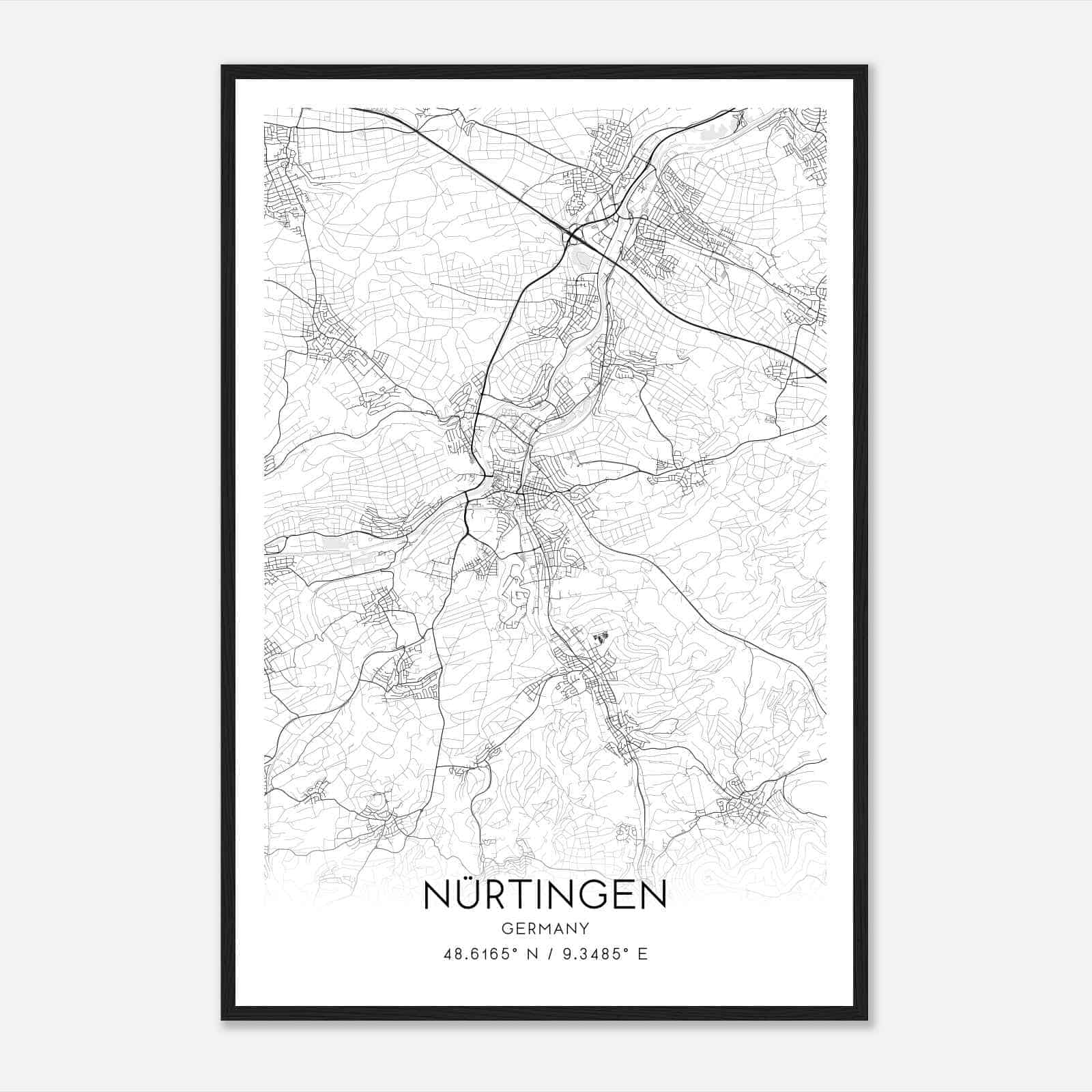 Nurtingen Germany Map Poster, Modern Home Decor Wall Art Print